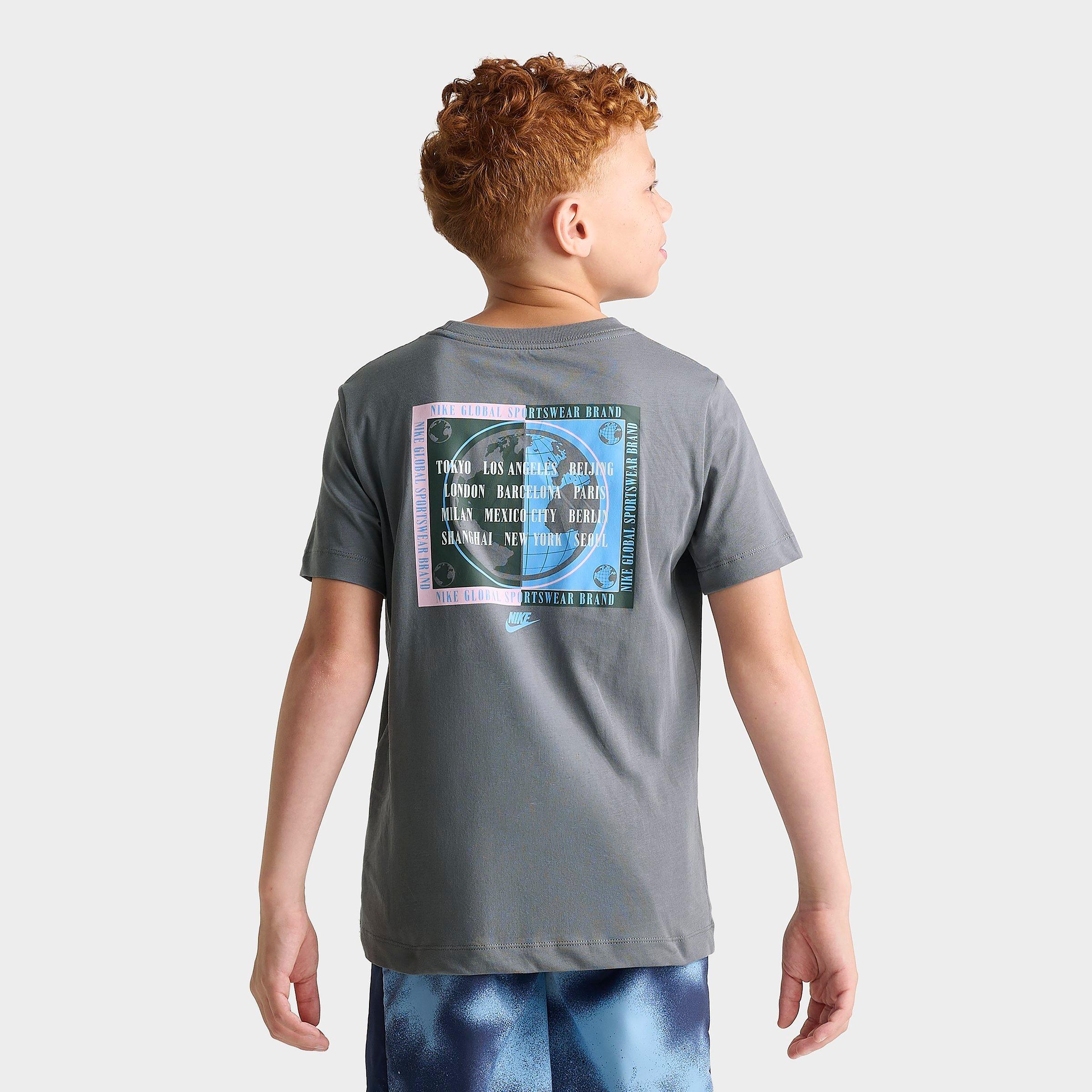 Nike Big Kids Sportswear World T-Shirt in Smoke Grey Size: Large