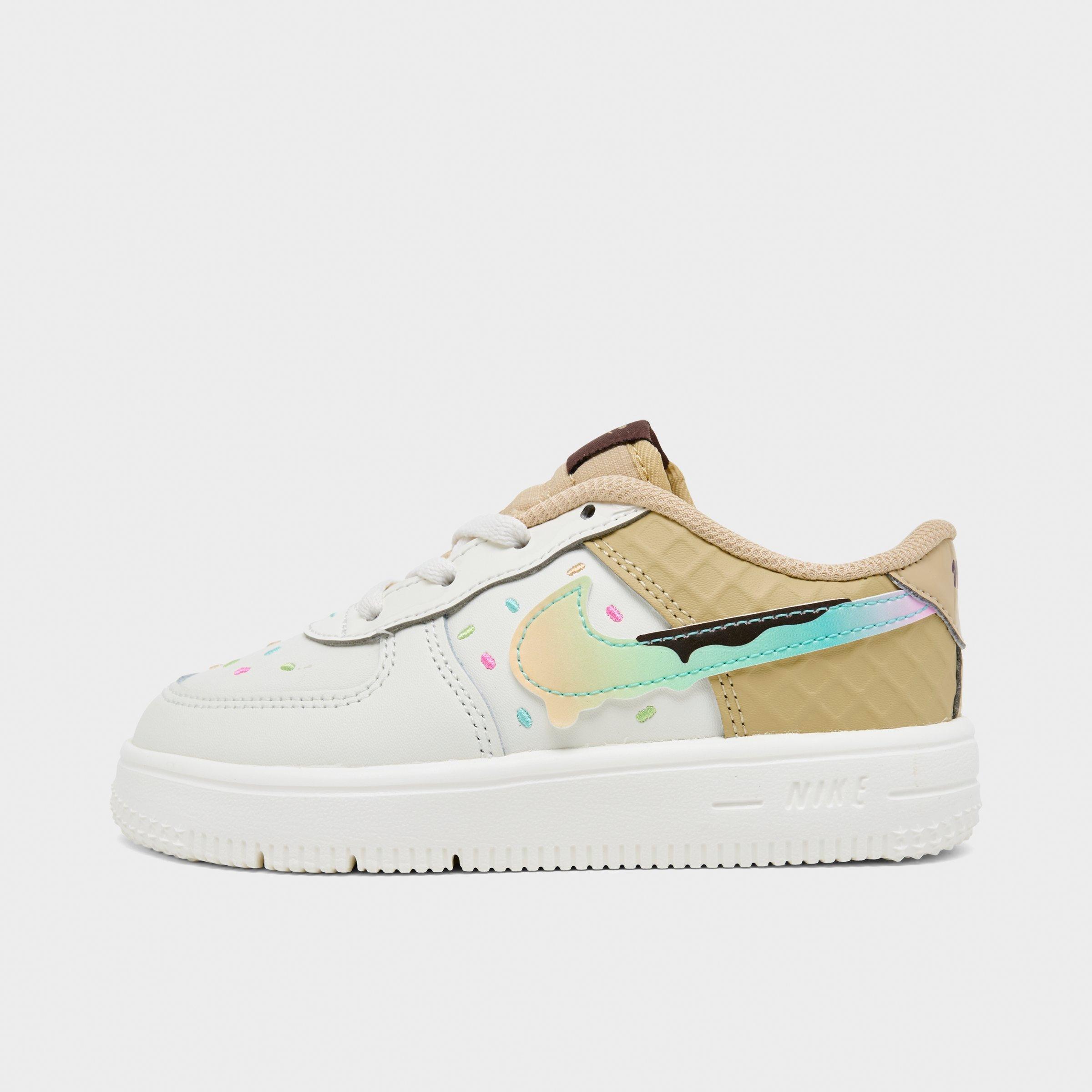 Nike Kids Toddler Force 1 Low Casual Shoes in Sail/Sesame/Bleached Turquoise Size: 9.0