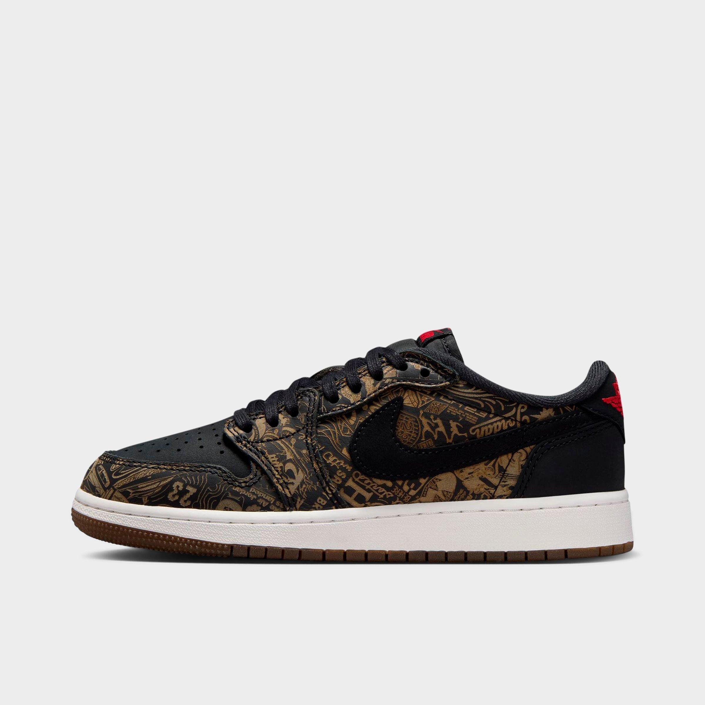 Jordan Big Kids Air Retro 1 Low OG SE Laser Casual Shoes in Black/University Red/Palomino Size: 6.5