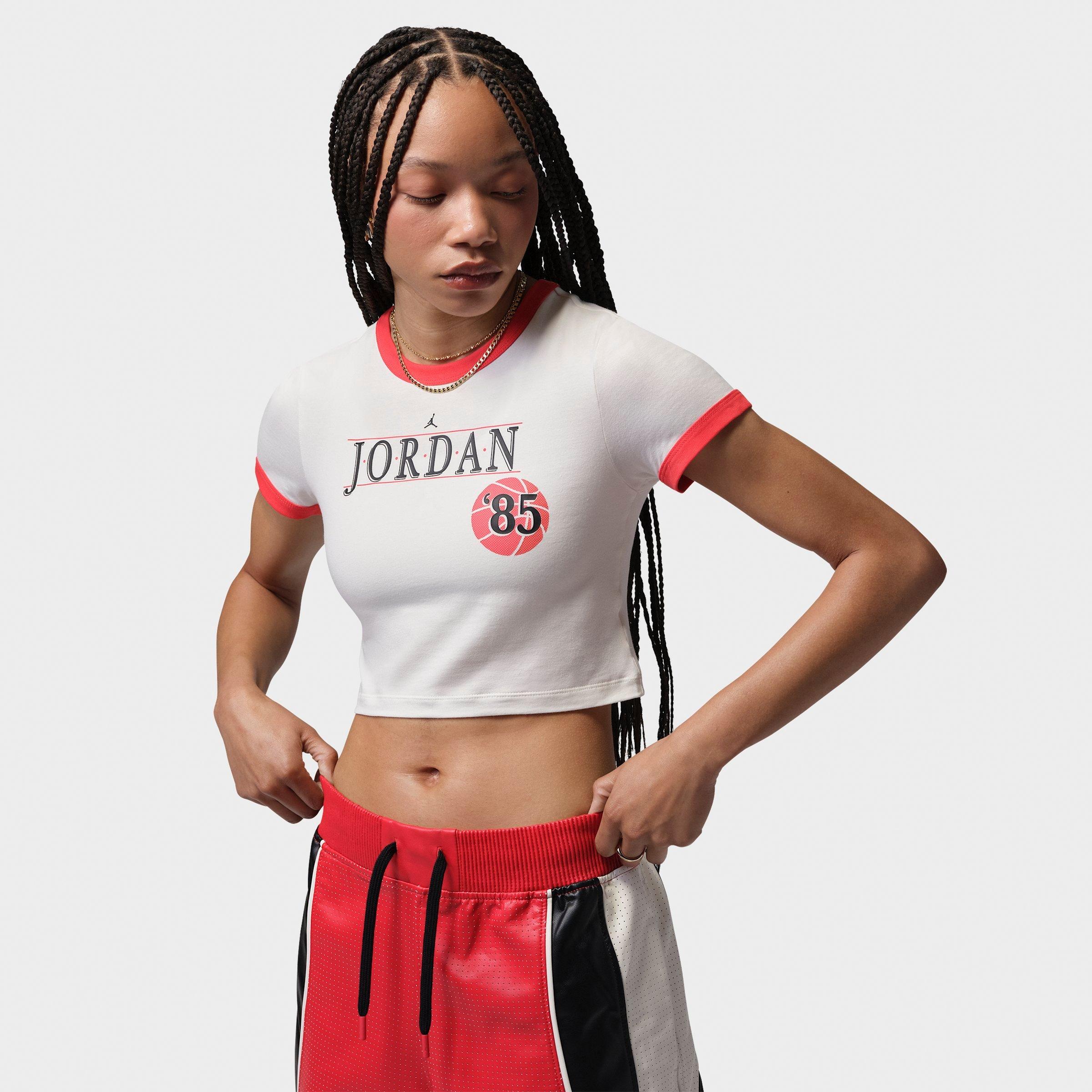 Jordan Women's Ringer Basketball T-Shirt in Sail/Track Red Size: Small