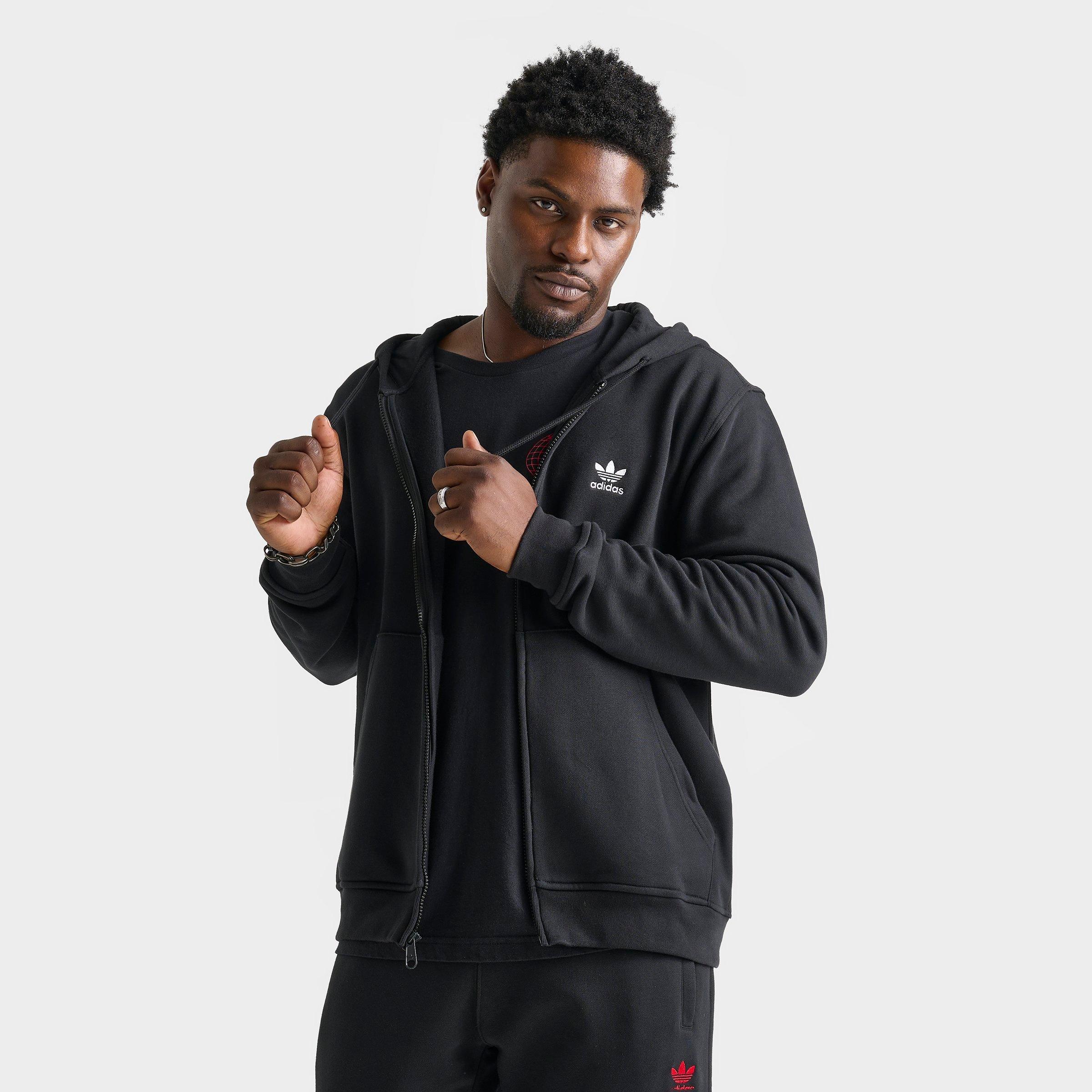 Adidas Men's Originals Trefoil Essentials Full-Zip Hoodie in Black/Black Size Medium Cotton/Polyester/Fleece