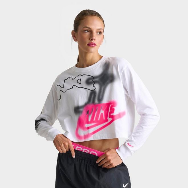 Women's Nike Sportswear Classic Graffiti Long-Sleeve Cropped T-Shirt 