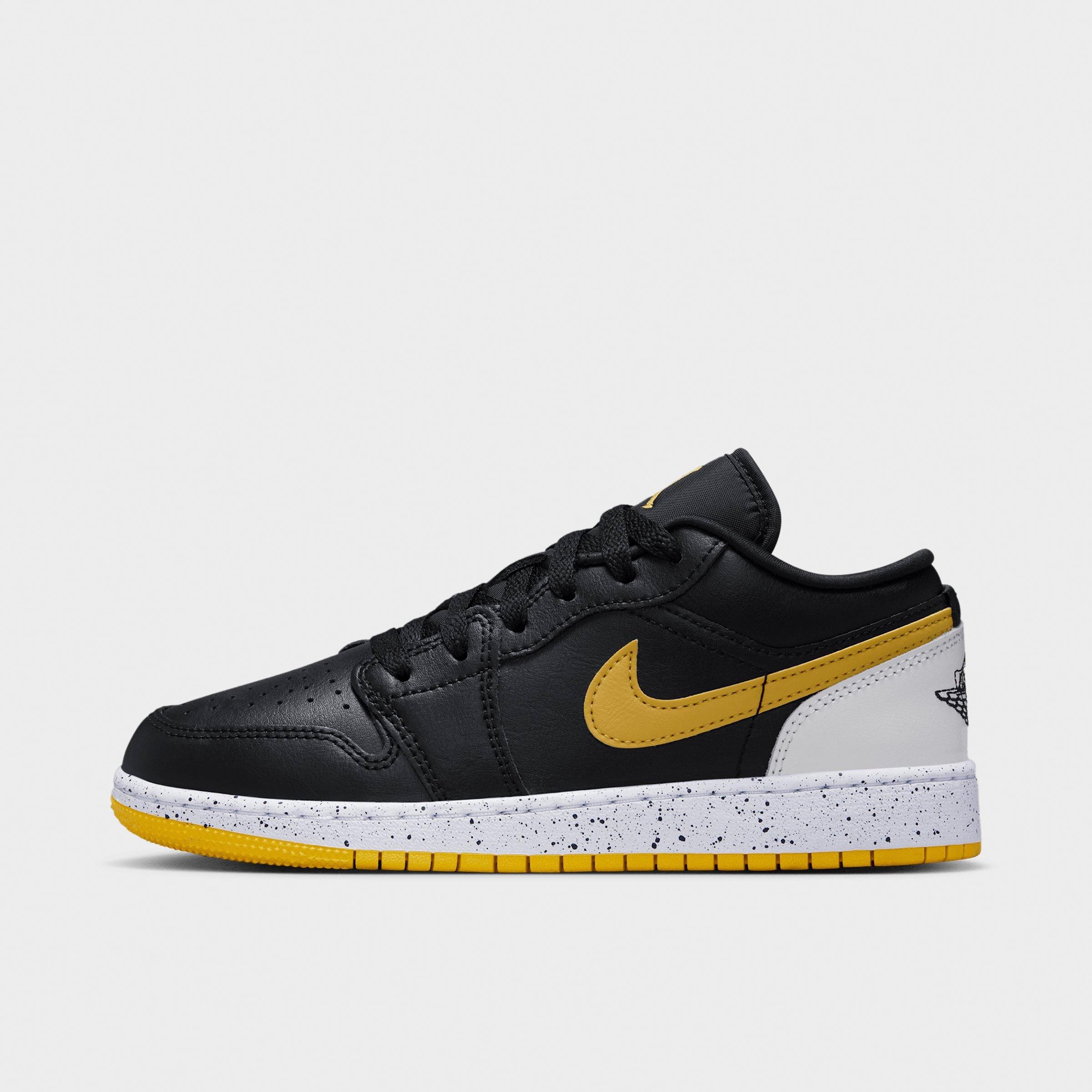 Jordan Big Kids Air Retro 1 Low SE Casual Shoes in Black/Tour Yellow/White Size: 6.5