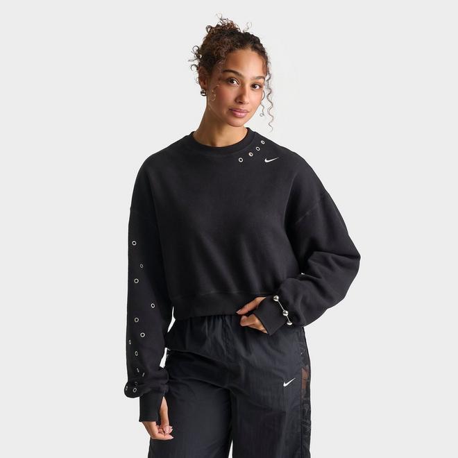 Women's Nike Studio Fleece Medium Weight Grommet Oversized Cropped Crewneck Sweatshirt