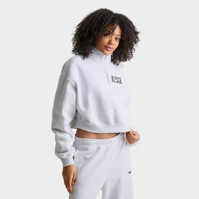 Women's Nike Studio Fleece Medium-Weight Futura Logo Oversized Cropped Quarter-Zip Jacket