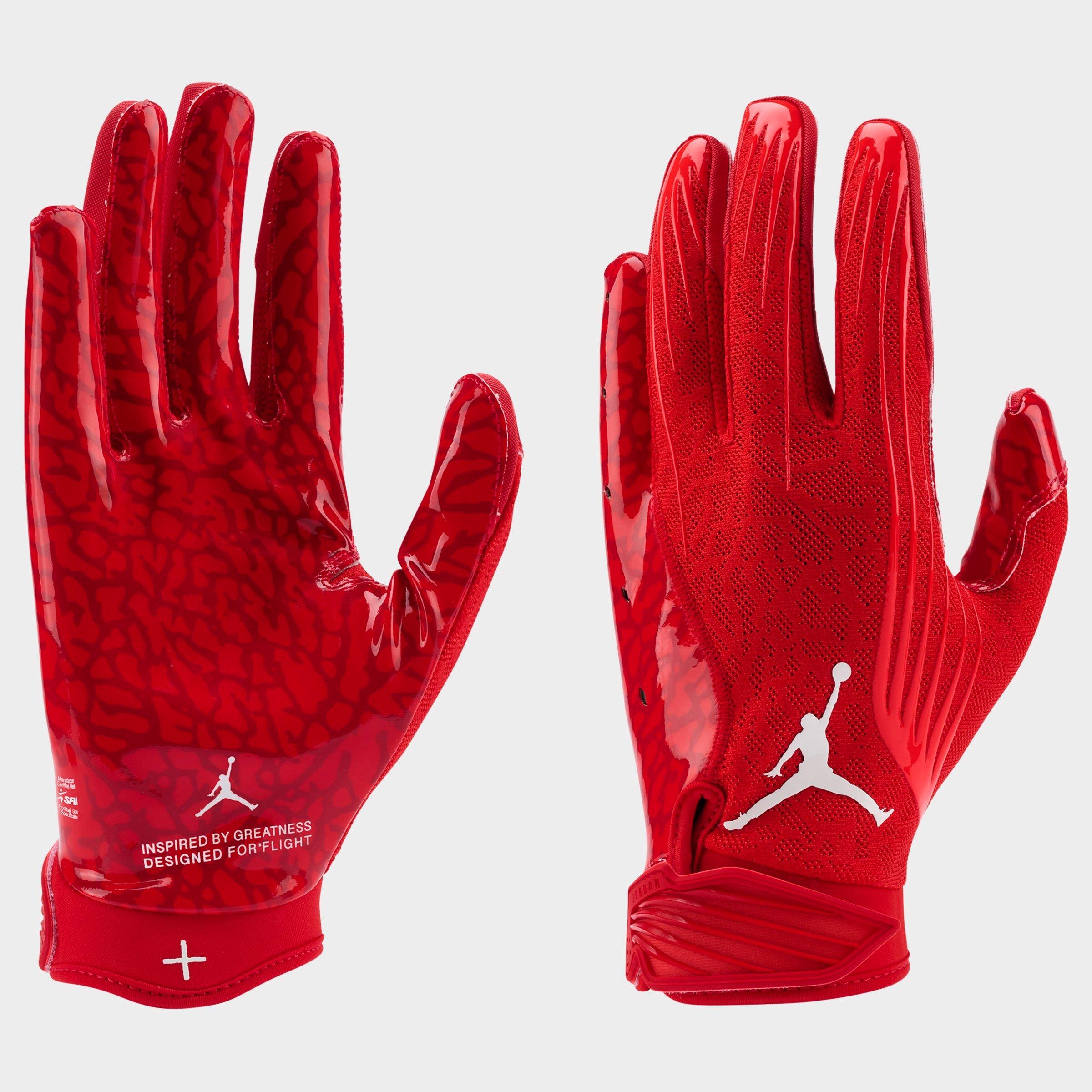 Jordan Fly Lock Football Gloves in University Red/University Red/White Size: Large