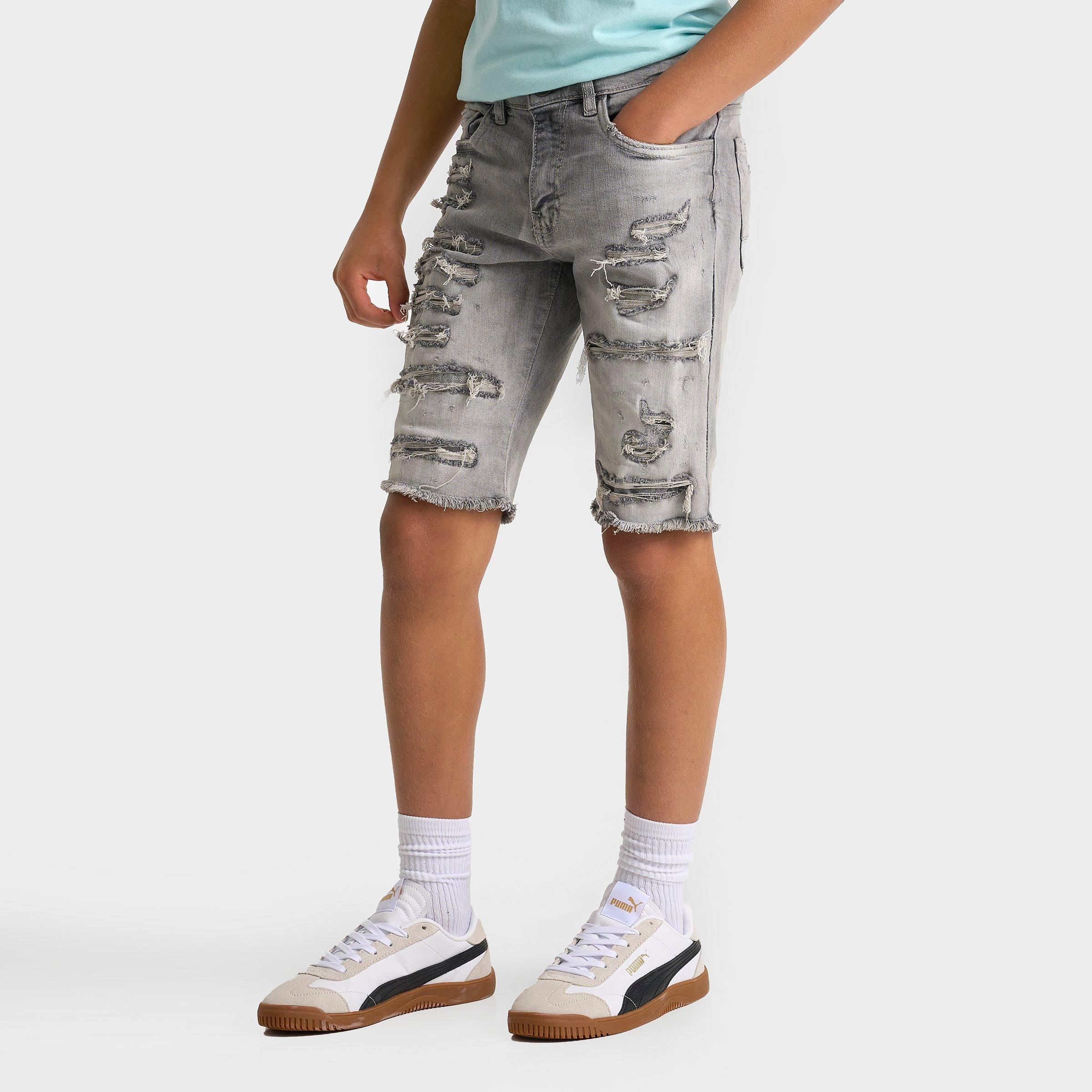 Jordan Craig Big Kids Ripped Denim Shorts in Arctic Grey Size: 8