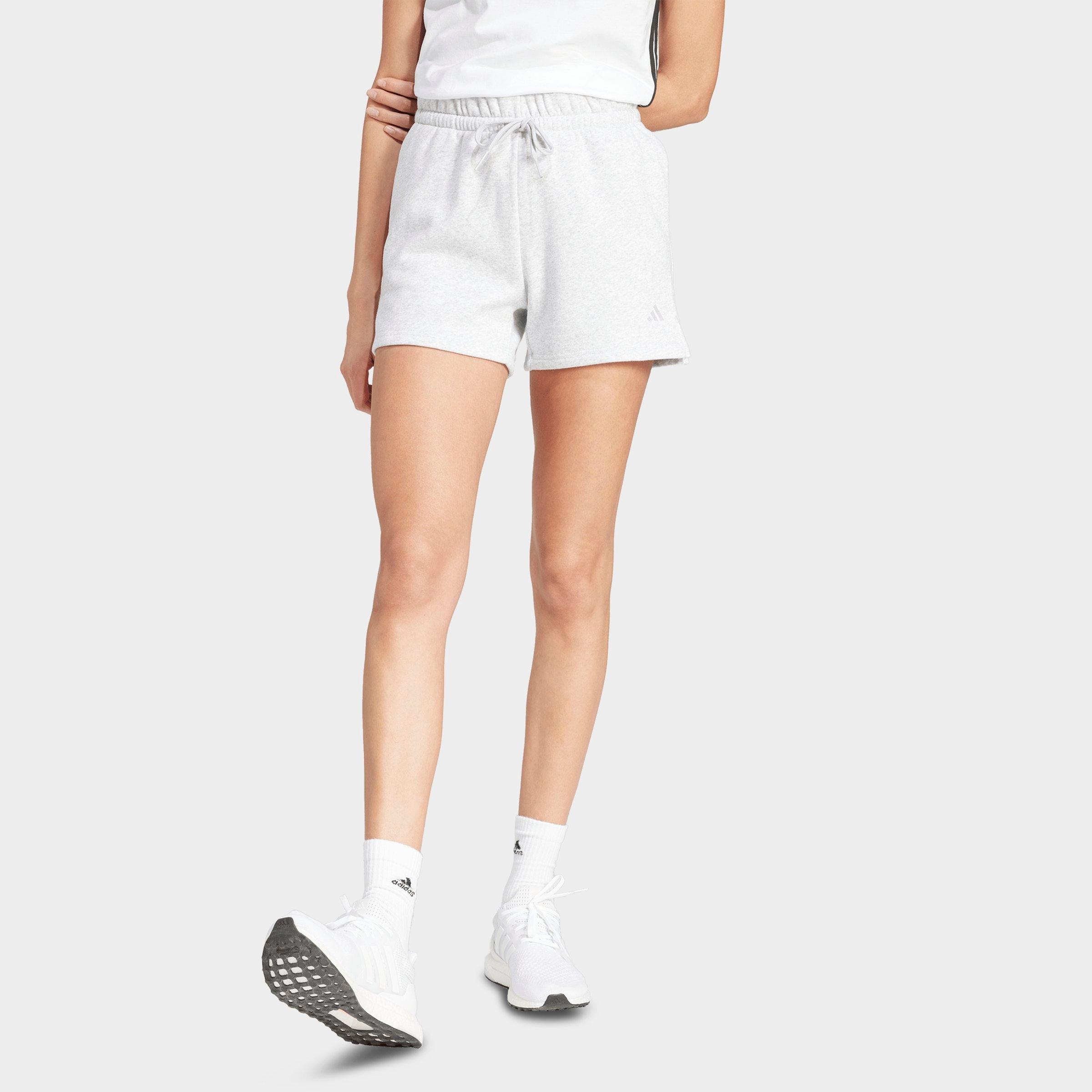 adidas Women's Sportswear Essentials Small Logo Feel Cozy Shorts in Light Grey Heather/White Size: Medium