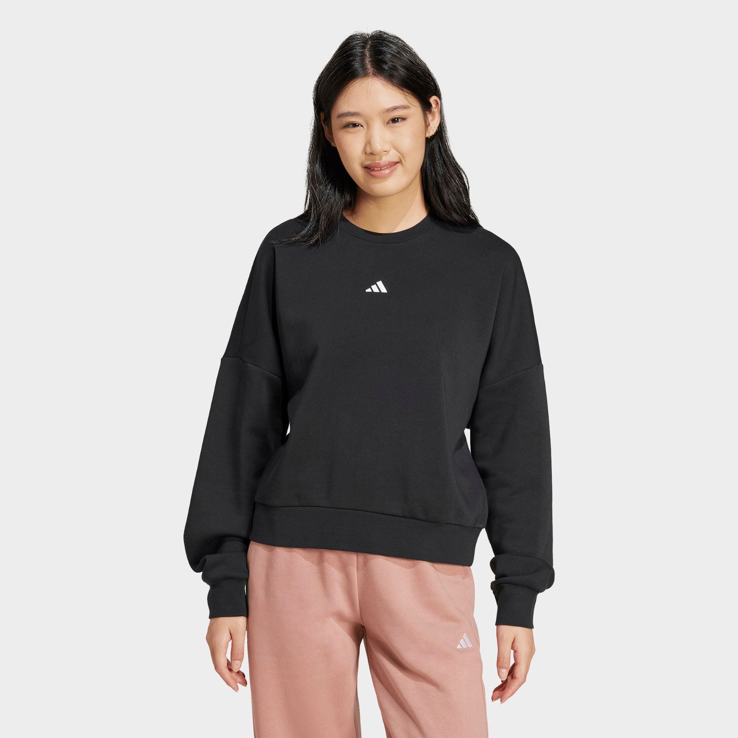 adidas Women's Sportswear Essentials Small Logo Feel Cozy Sweatshirt in Black/White Size: Large