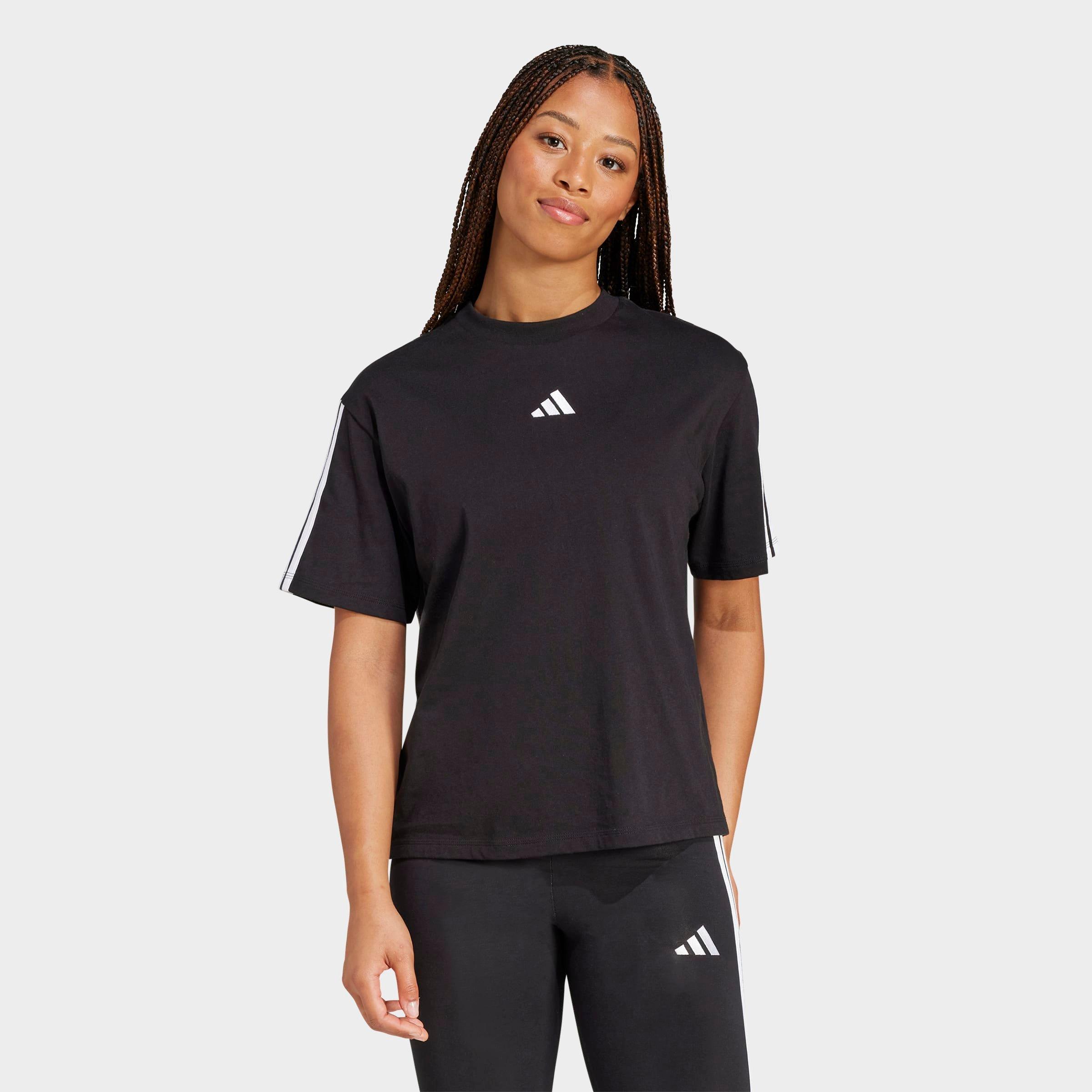adidas Women's Essential 3-Stripes Boyfriend T-Shirt in Black/White Size: XL