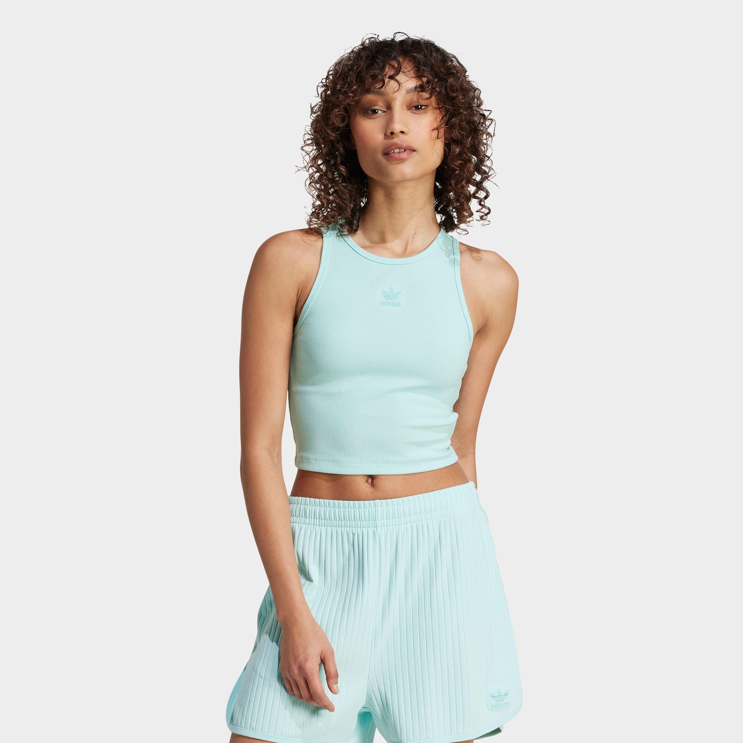 Adidas Women's Originals Essentials Rib Tank Top in Blue/Semi Flash Aqua Size Large Cotton/Viscose