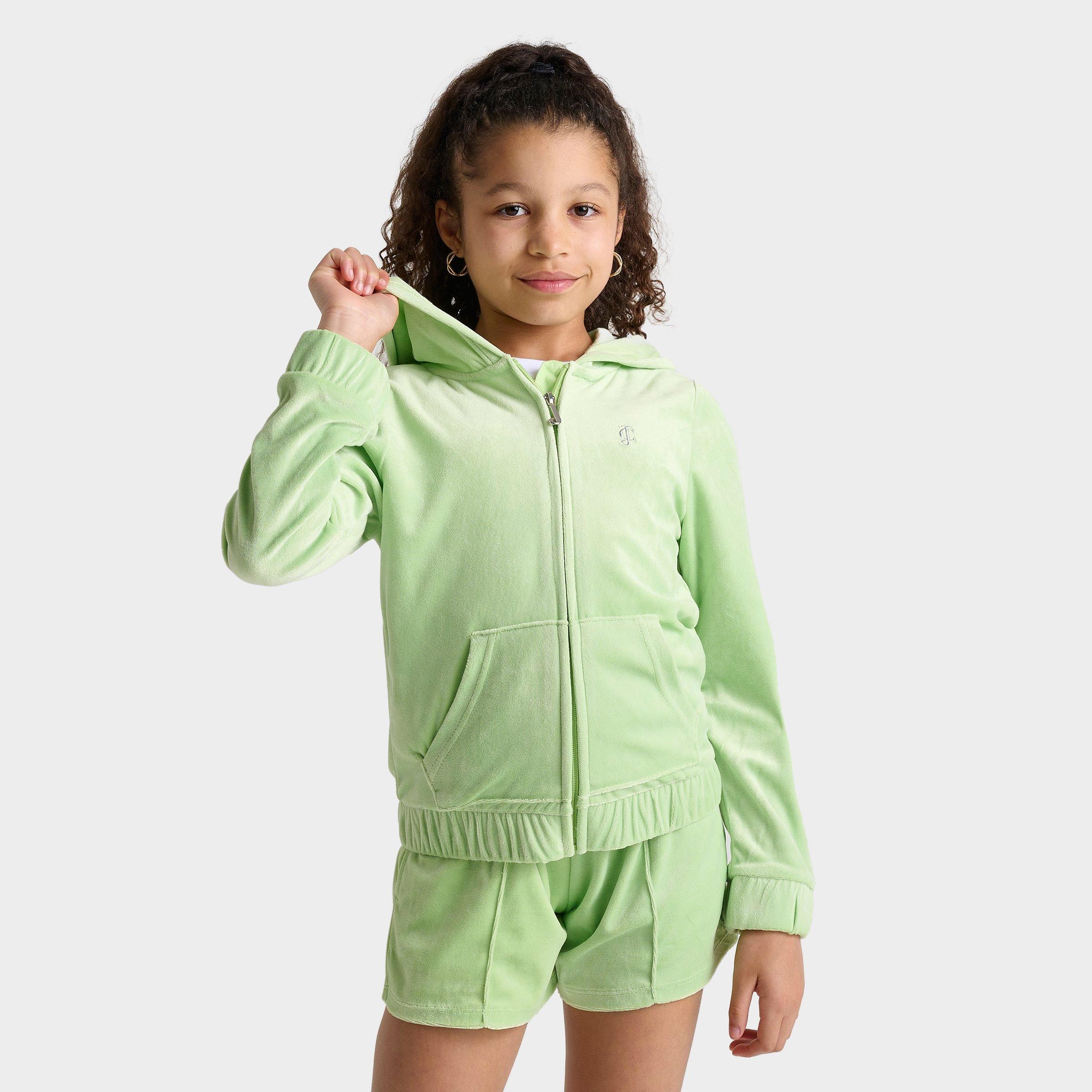 Shop Juicy Couture Girls' Plush Velour Full-zip Hoodie In Paradise Green