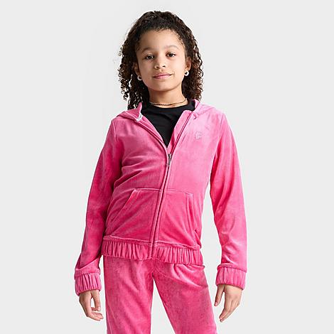 Juicy Couture Kids'  Girls' Plush Velour Full-zip Hoodie In Fandango Pink