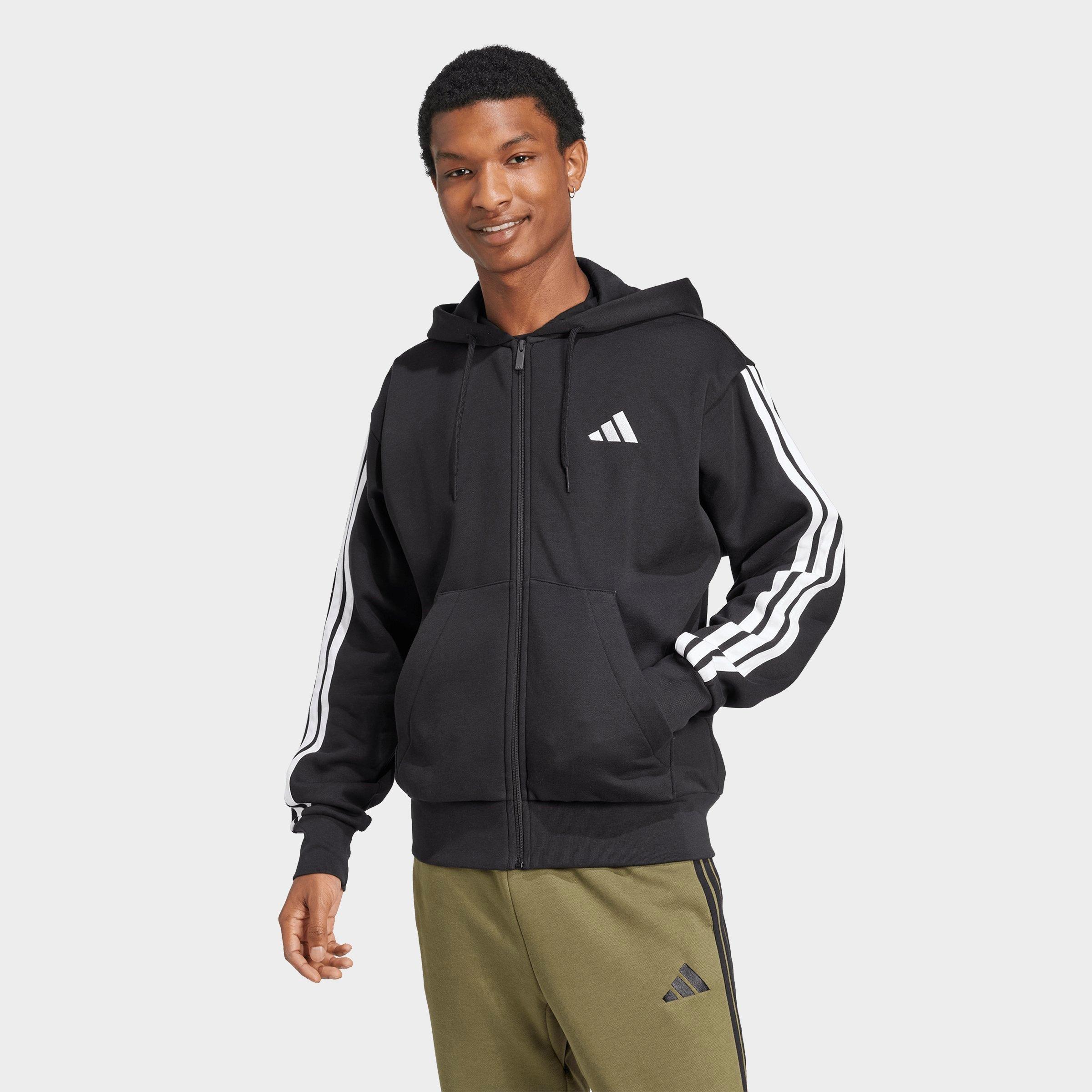 adidas Men's Essentials 3-Stripes Fleece Full-Zip Hoodie in Black/White Size: XL