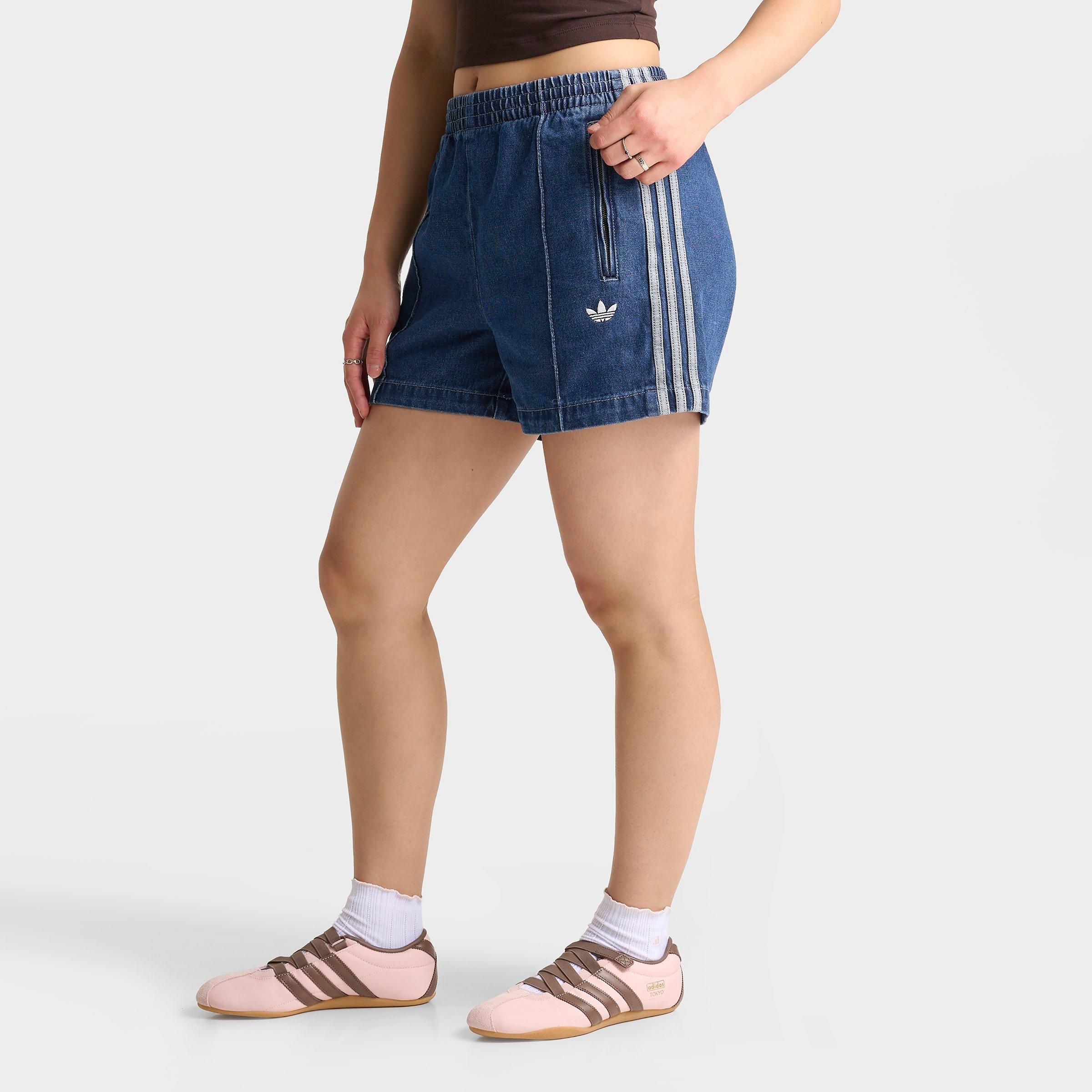 adidas Women's Originals adicolor Firebird Denim Shorts in Indigo Denim Size: Small