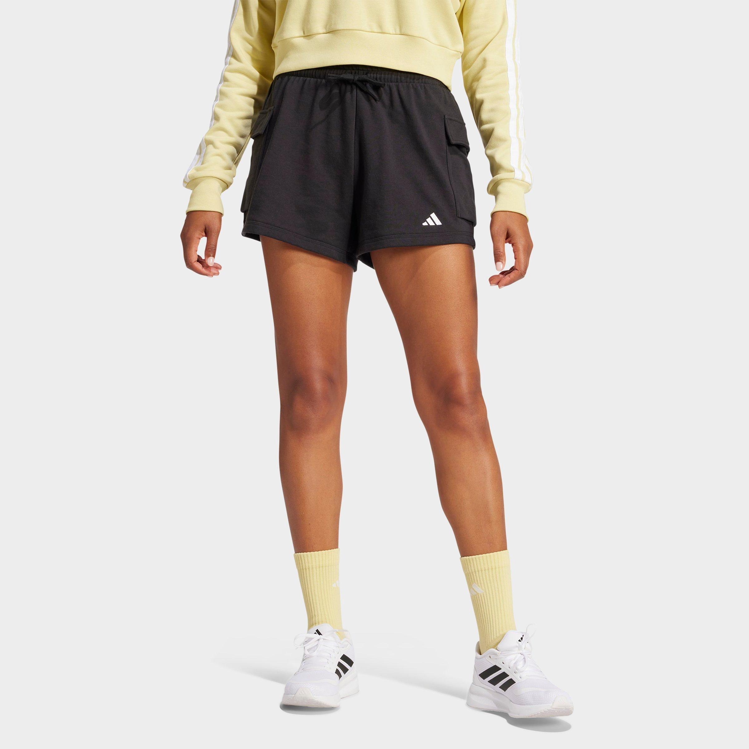 adidas Women's Essentials Small Logo French Terry Cargo Shorts in Black/White Size: XS