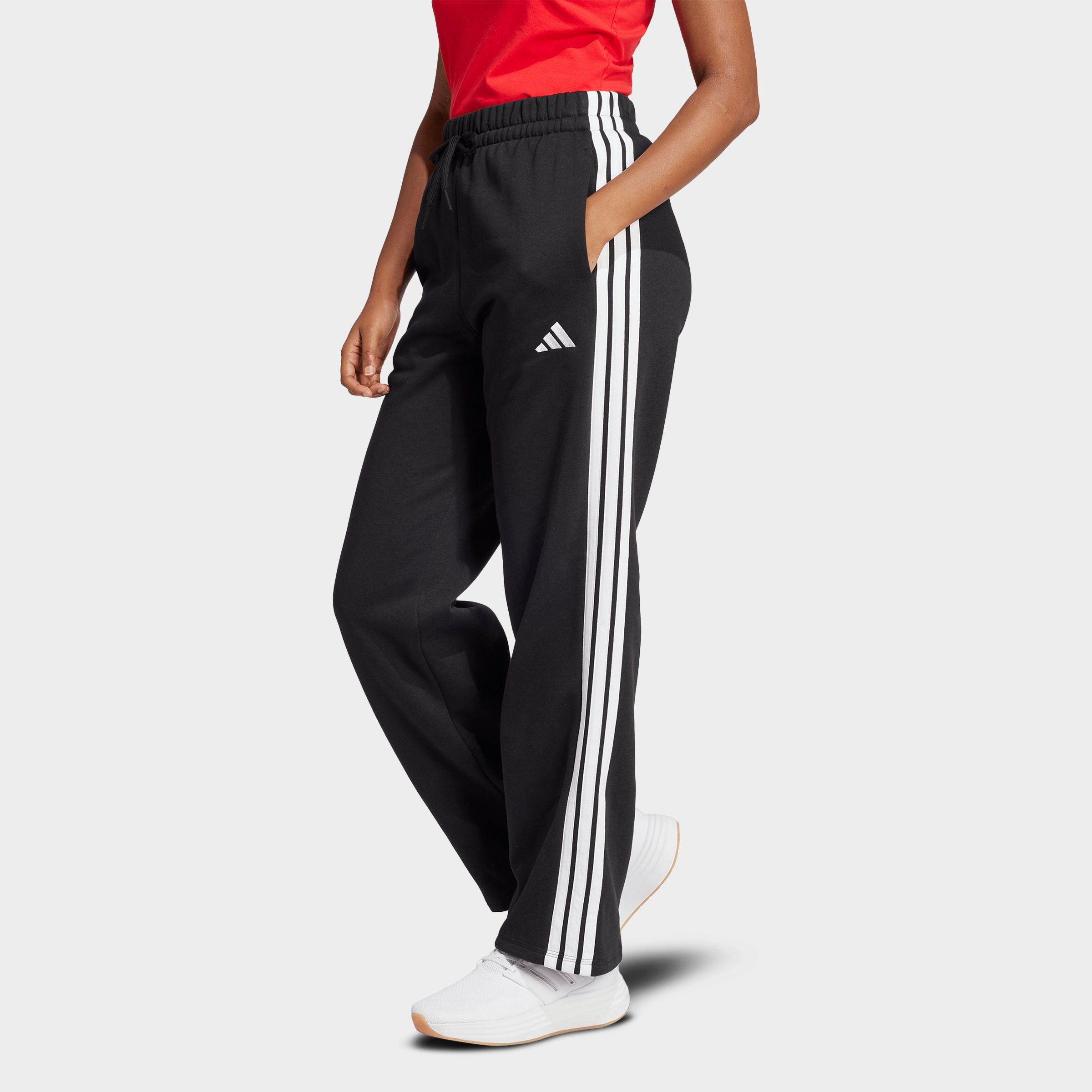 adidas Women's Essentials 3-Stripes Fleece Open Hem Pants