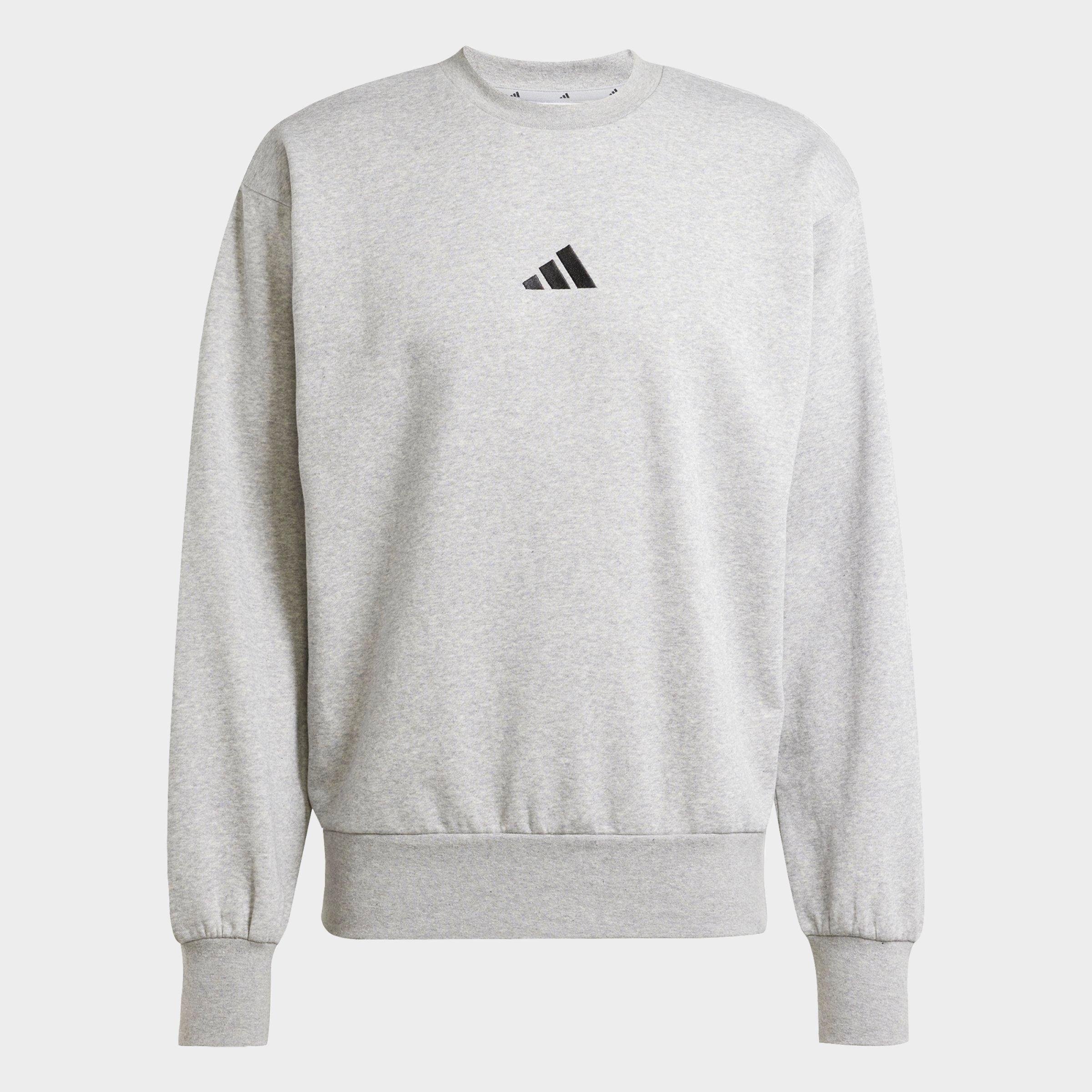 adidas Men's Essentials Feelcozy Fleece Crewneck Sweatshirt in Medium Grey Heather/Black
