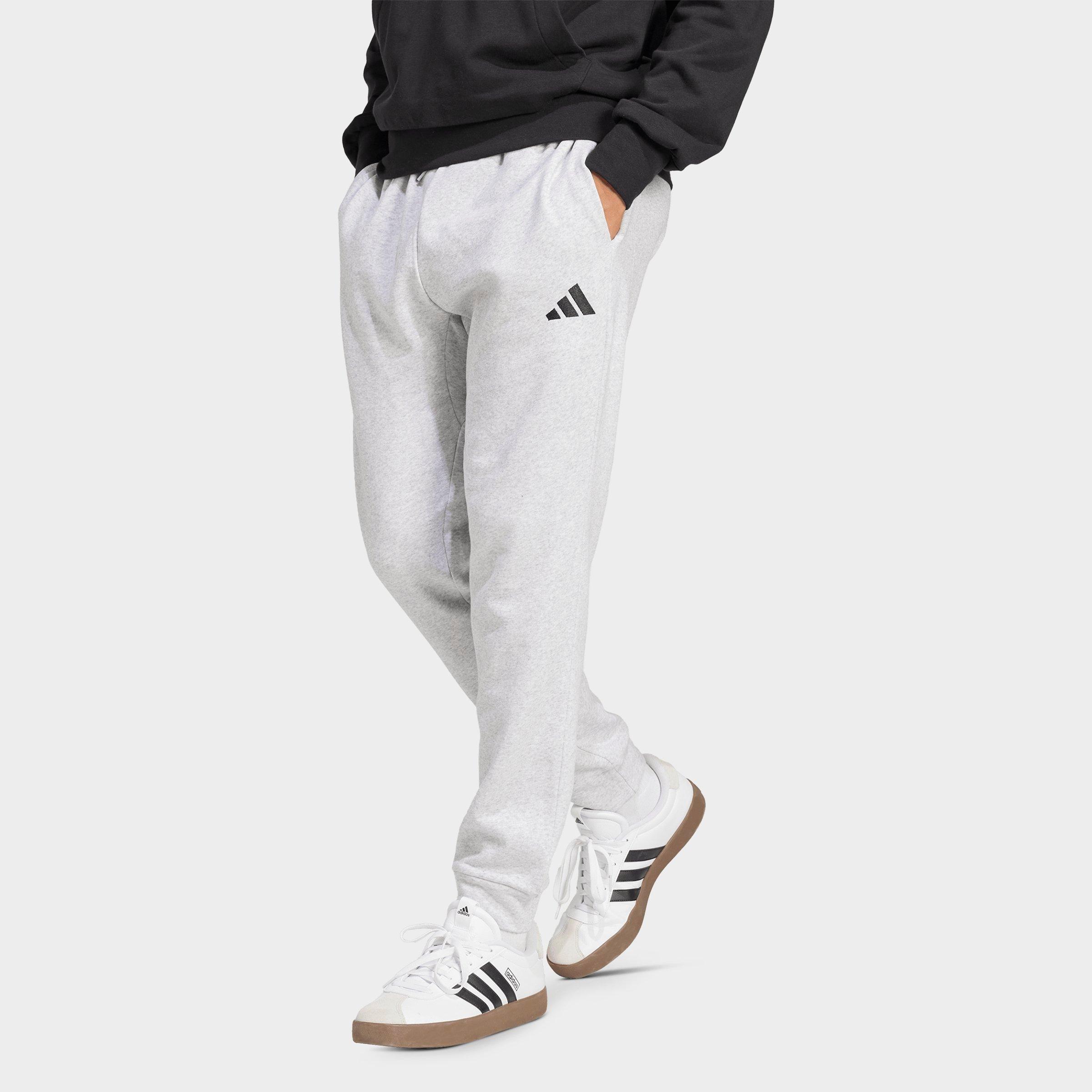 adidas Men's Essentials Feelcozy Fleece Jogger Pants in Light Grey Heather/Black Size: Medium