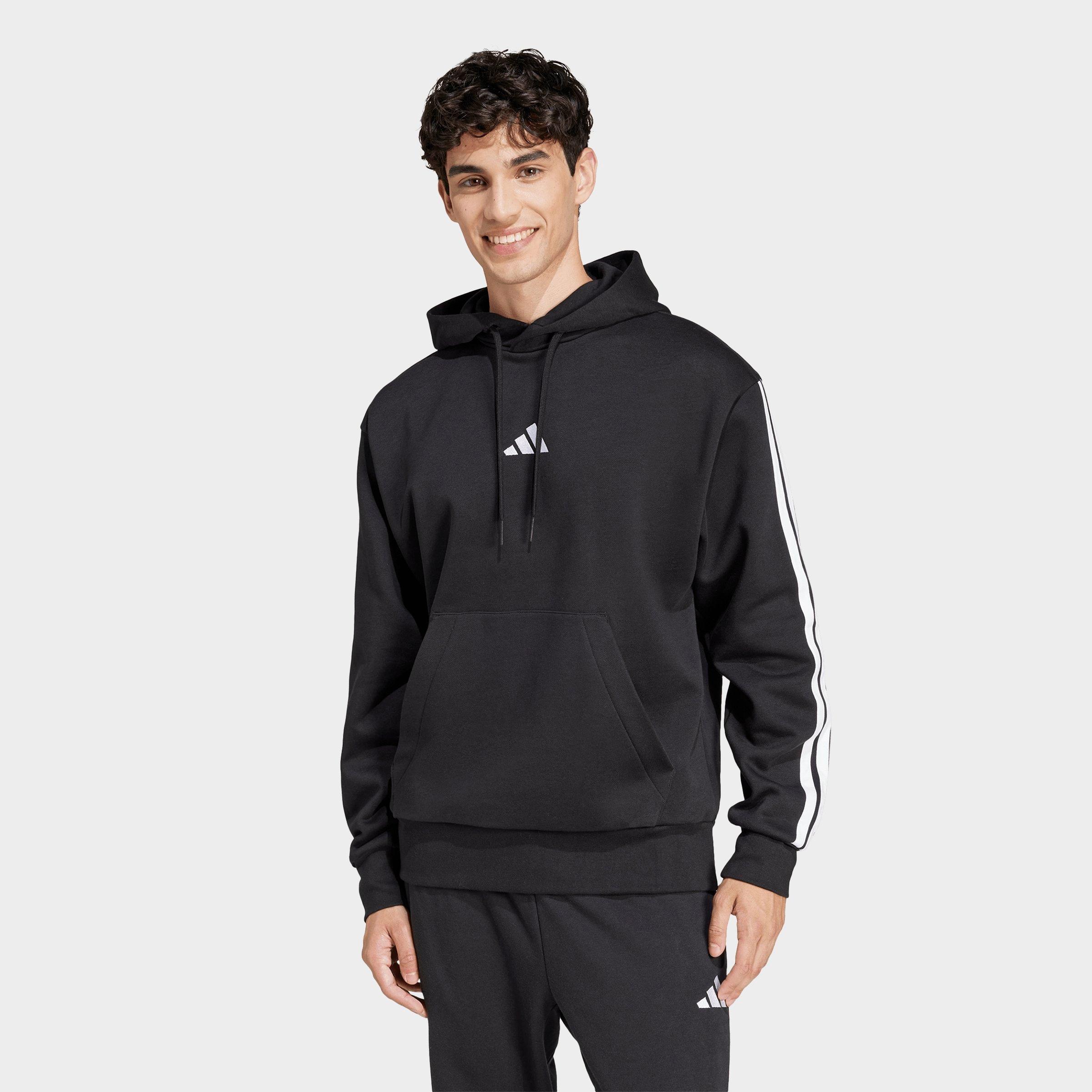 adidas Men's Essentials 3-Stripes Fleece Pullover Hoodie in Black/White Size: XS