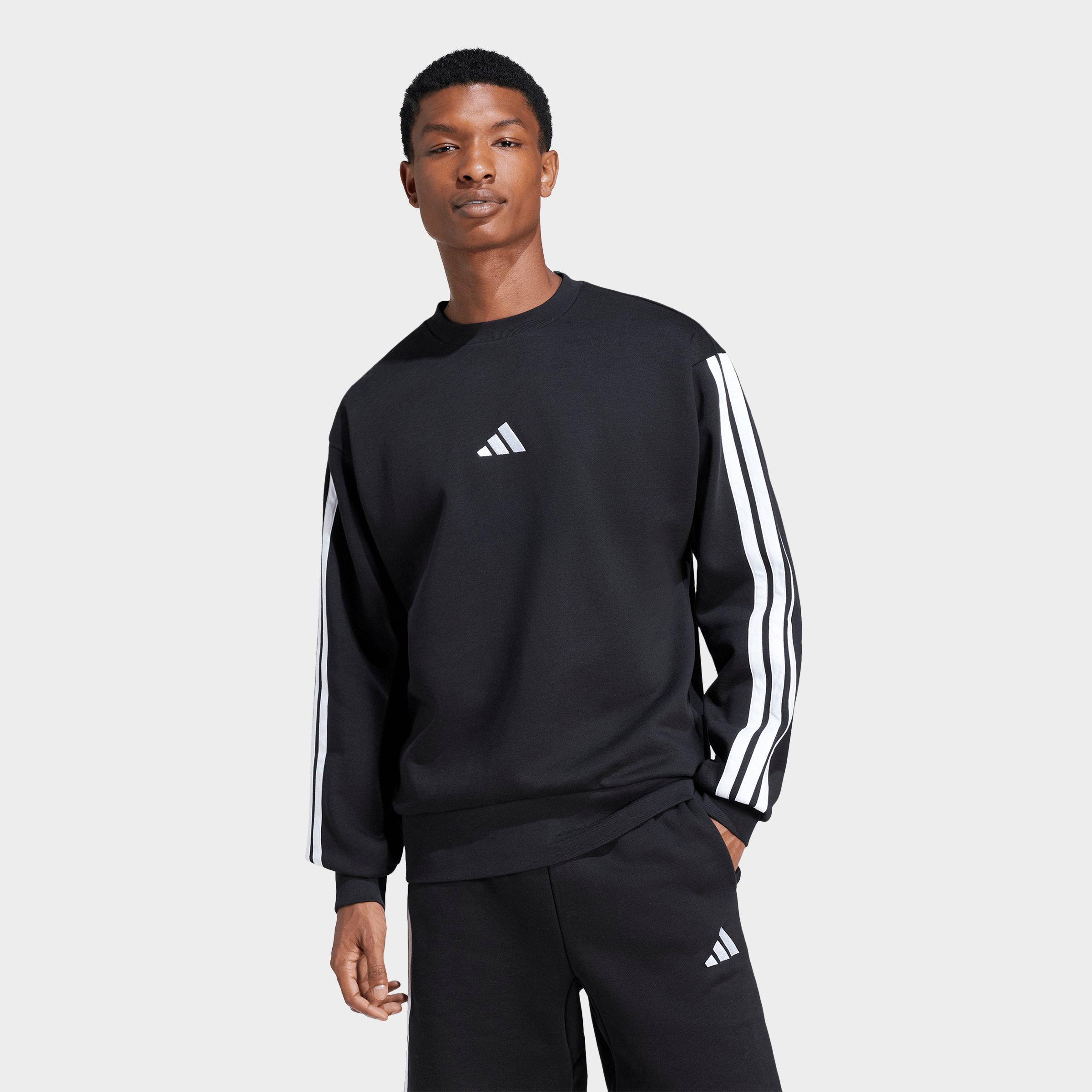 adidas Men's Essentials 3-Stripes Fleece Crewneck Sweatshirt in Black/White Size: Medium