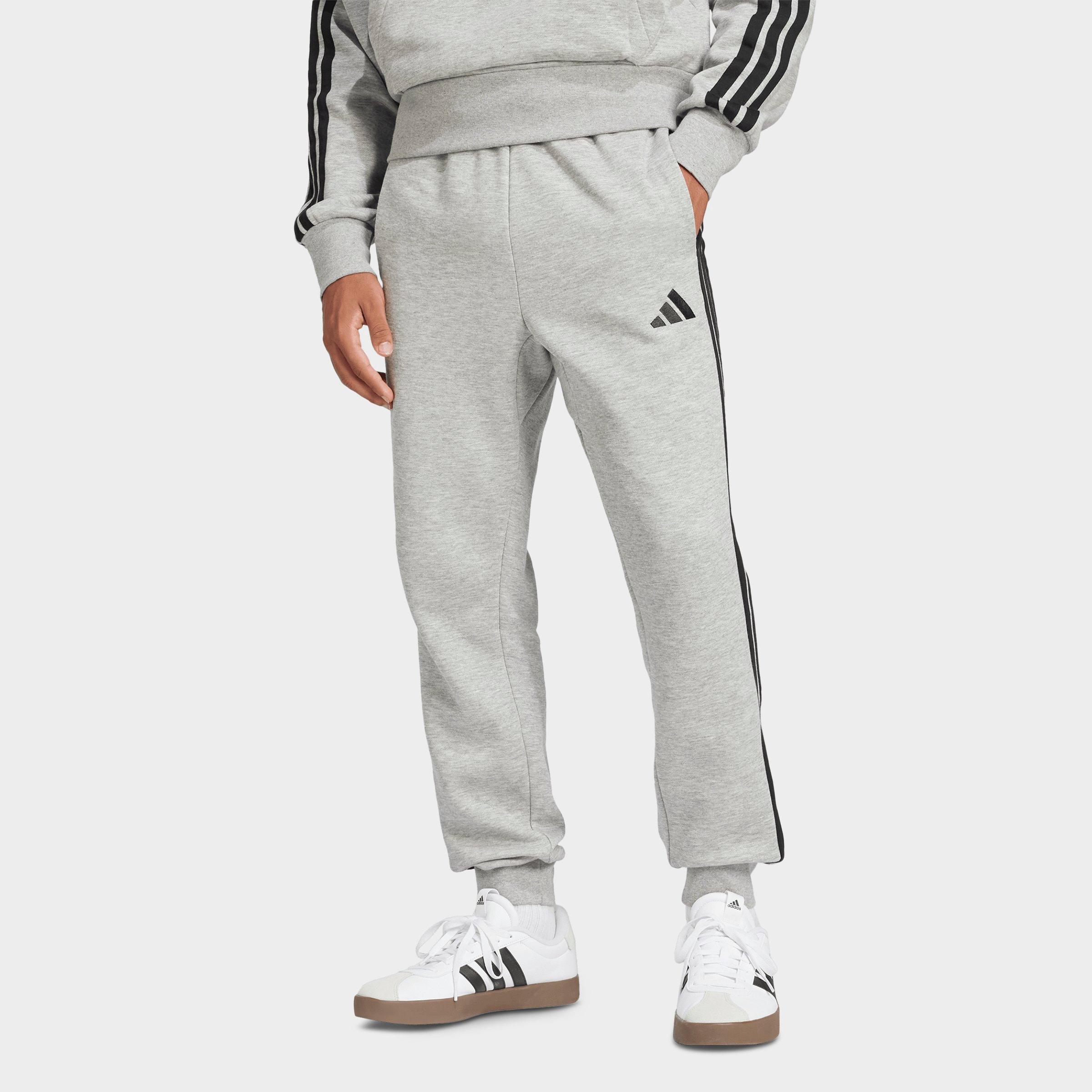 adidas Men's Essentials 3-Stripes Fleece Jogger Pants in Medium Grey Heather/Black