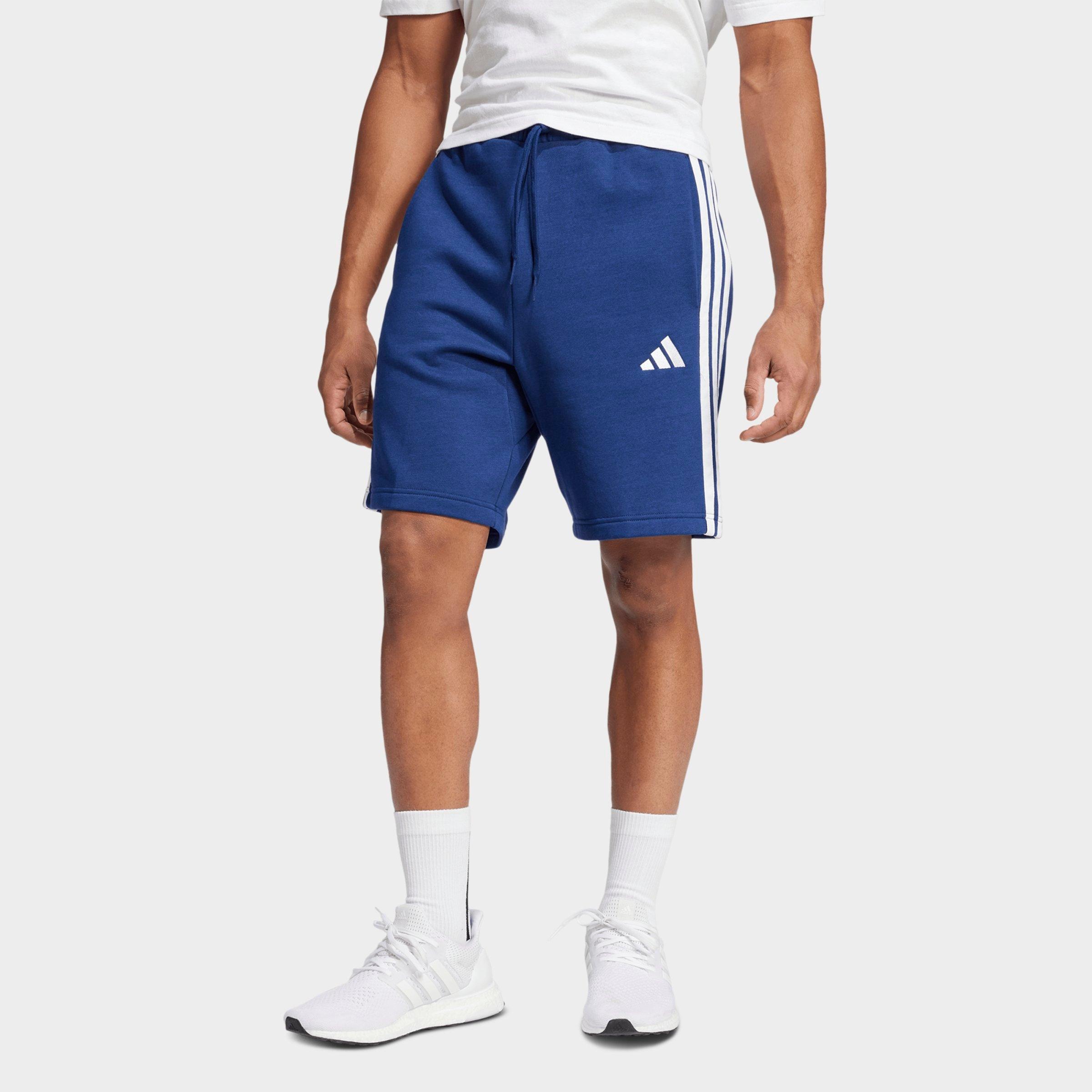 adidas Men's Essentials 3-Stripes Fleece Shorts in Dark Blue/White Size: Small