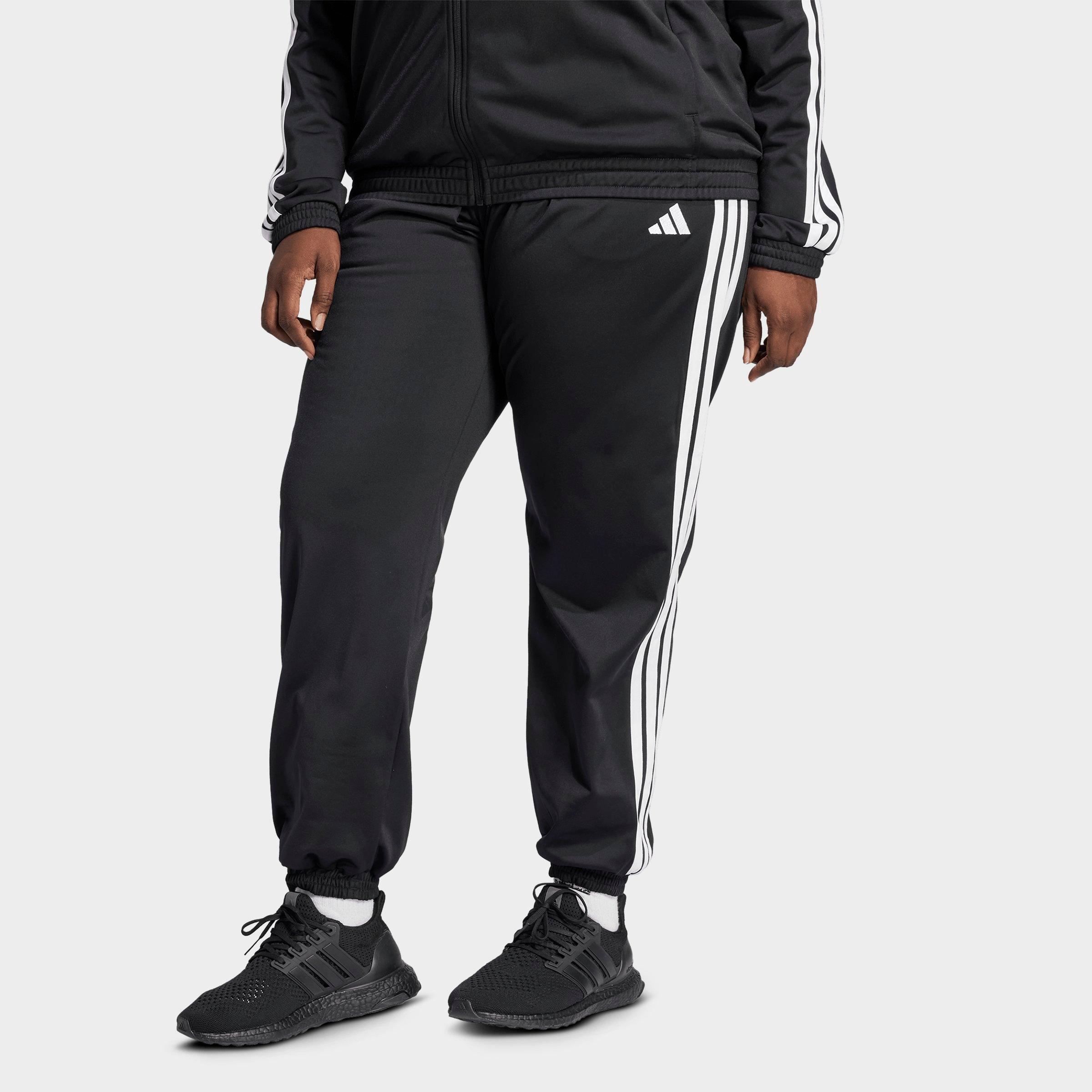 adidas Women's Sportswear Essentials 3-Stripes Tricot Tracksuit Pants (Plus Size) in Black/White Size: 1X