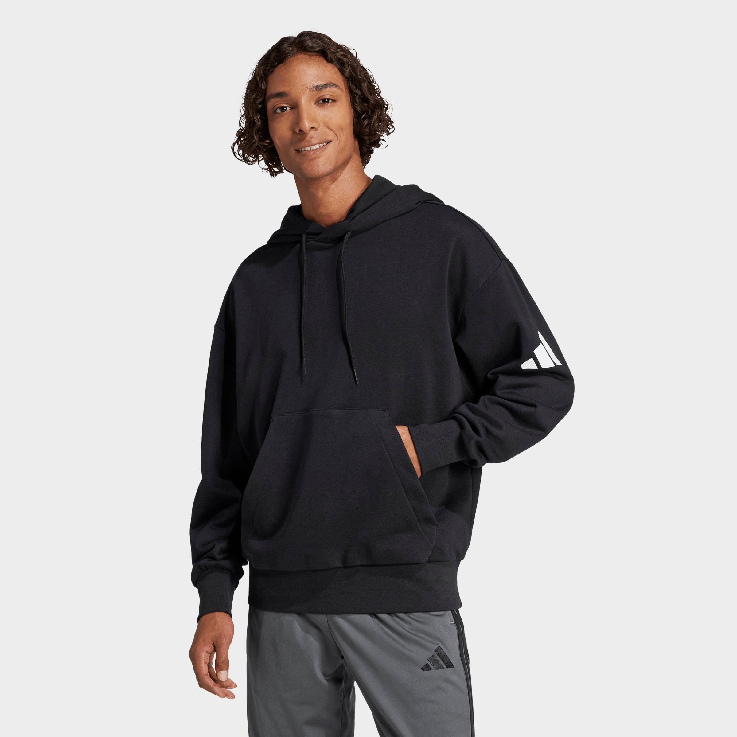 adidas Men's Essentials 3-Bar Logo Loose French Terry Hoodie in Black/White Size: Medium