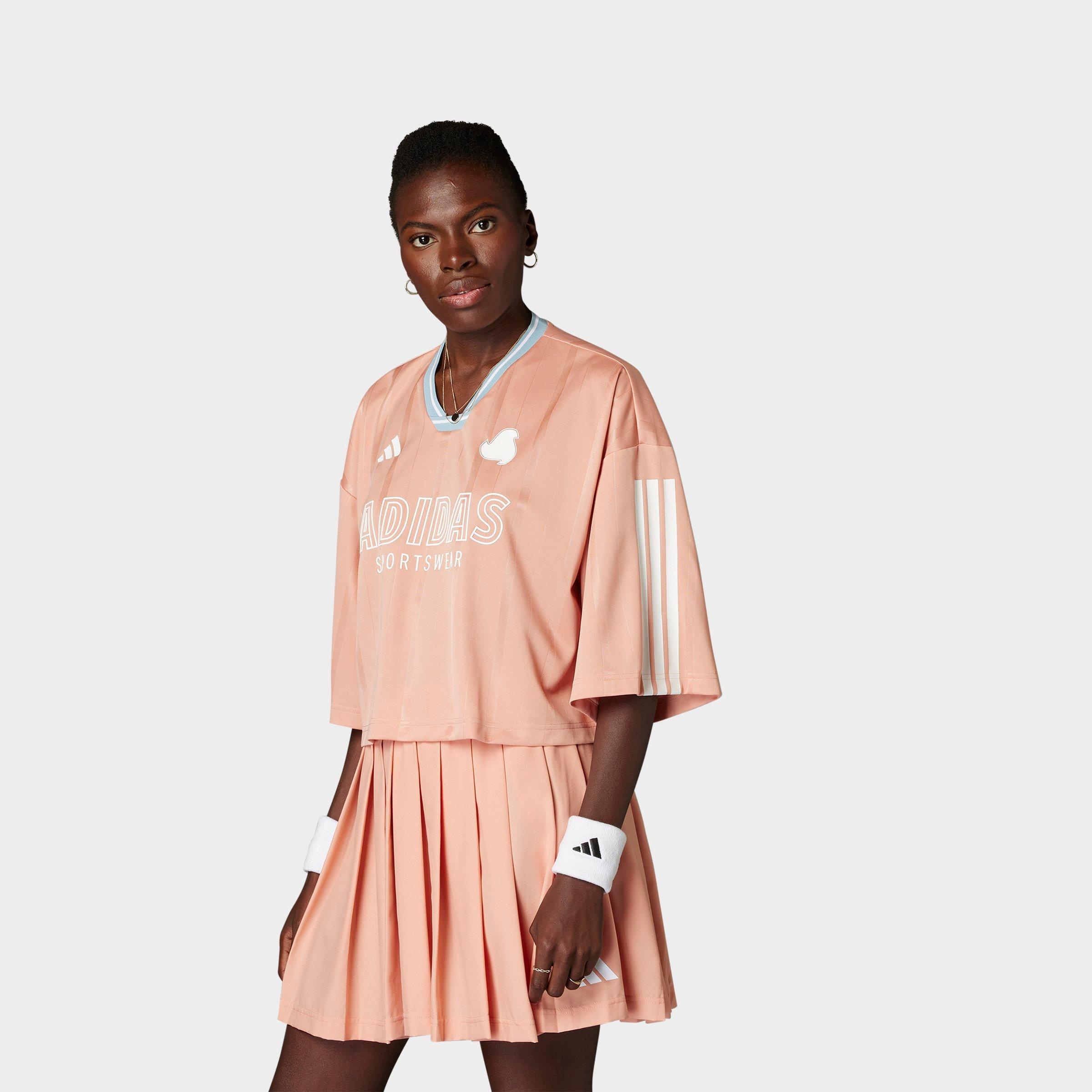 Adidas Women's Tiro 3-Stripes Oversized Jersey Shirt in Pink/Ambient Blush Size Small Polyester/Knit/Jersey Shirt