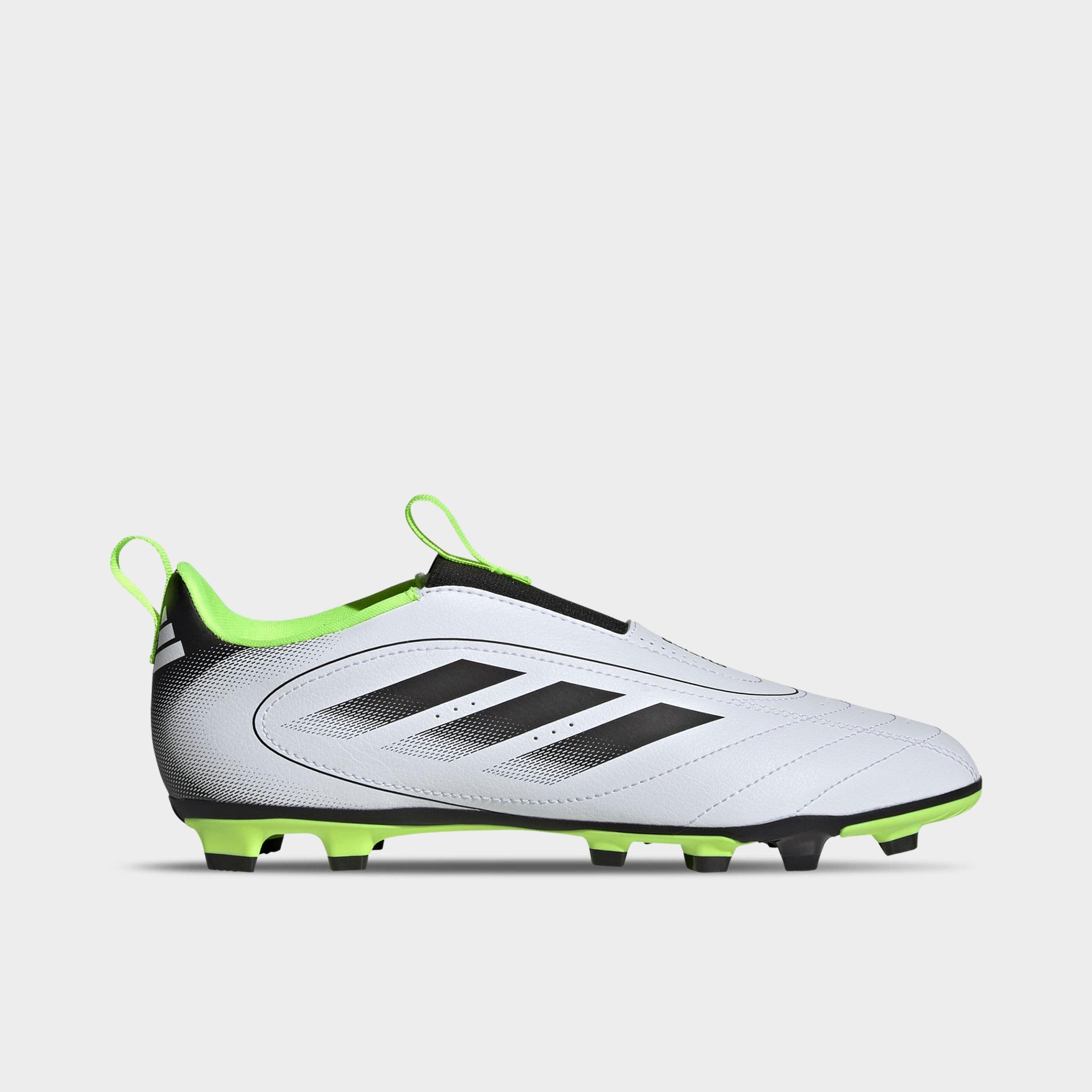 adidas Little Kids and Big Kids Goletto IX Laceless Firm Ground and Multi Ground Soccer Cleats in White/Black/Lucid Lemon Size: 10.5
