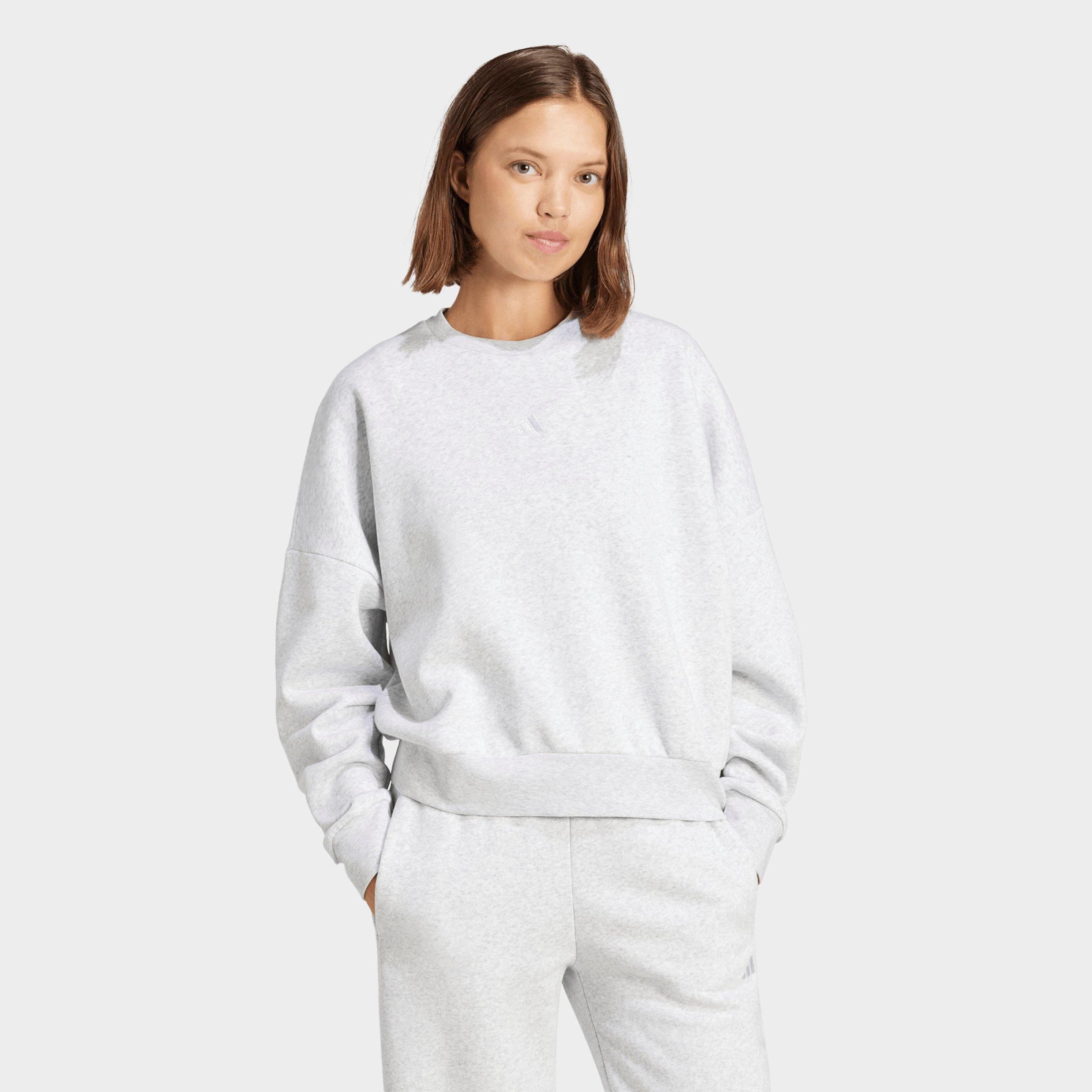adidas Women's Sportswear Essentials Small Logo Feel Cozy Sweatshirt in Light Grey Heather/White Size: XS