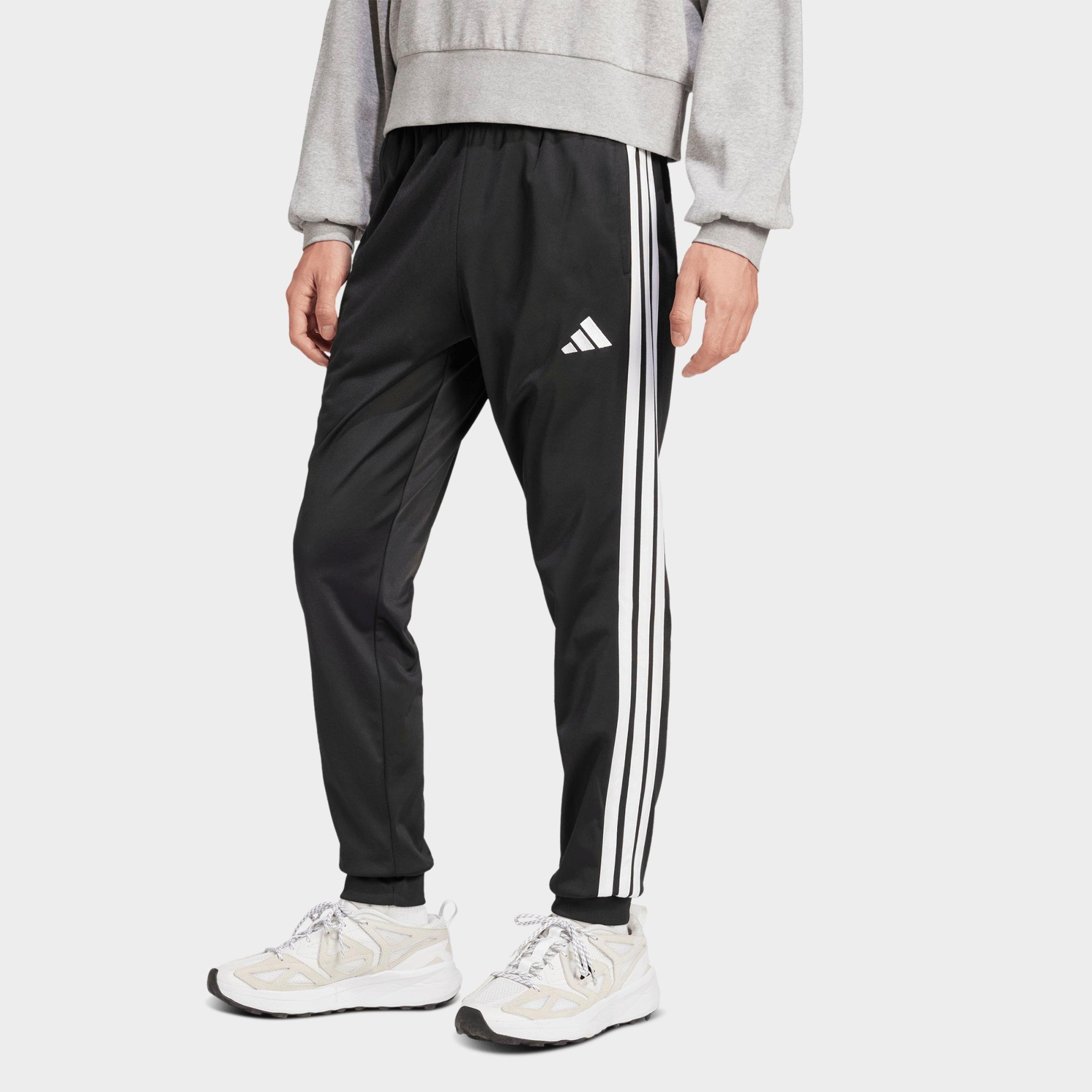 adidas Men's 3-Stripes Tricot Tapered Track Pants in Black/White Size: Small