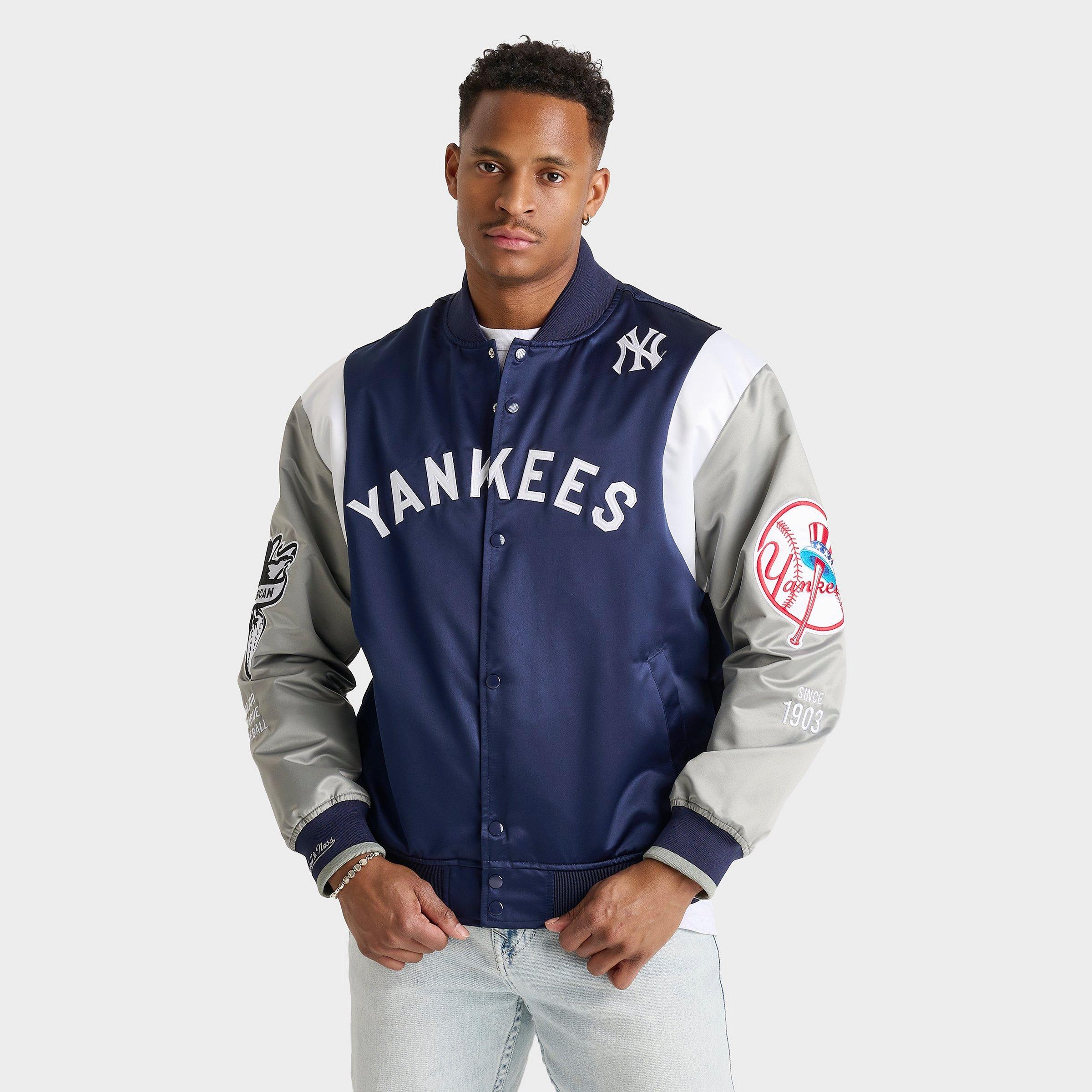 Mitchell & Ness Men's New York Yankees MLB Team Origins Satin Jacket in Navy/Grey Size: Small