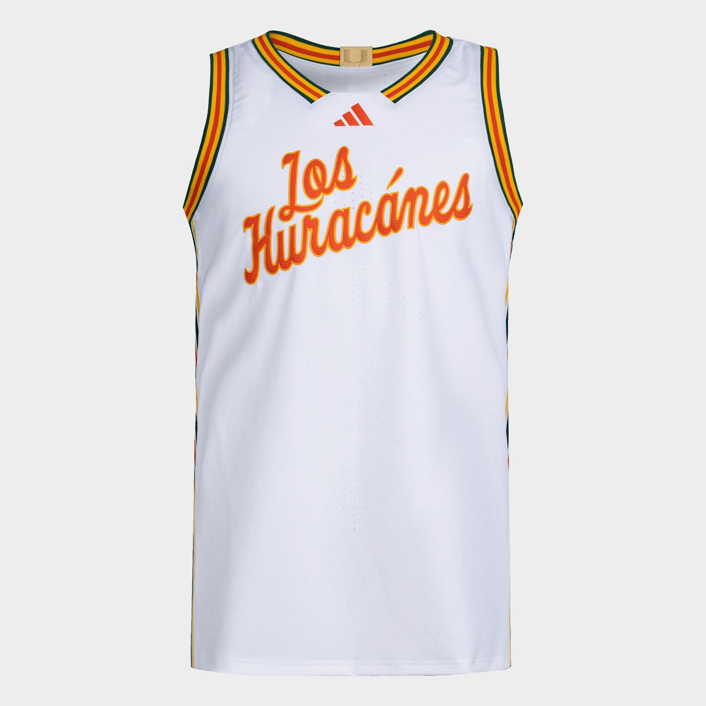 adidas Men's Miami Hurricanes Basketball Jersey in White/Collegiate Orange Size: Medium