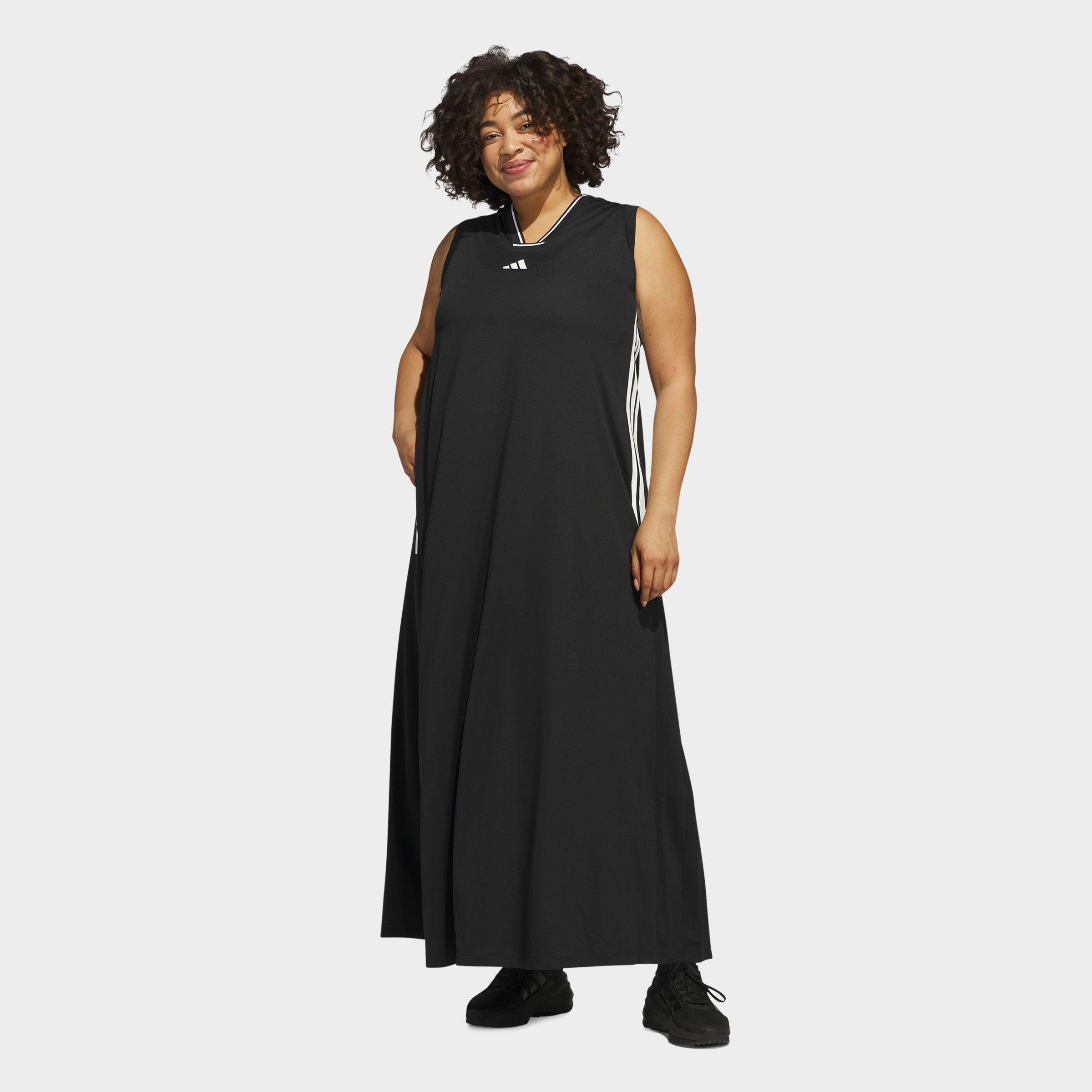 Adidas Women's Tiro Cut 3-Stripes Soft Mesh Long Dress (Plus Size) in Black/Black Size 2XL Polyester