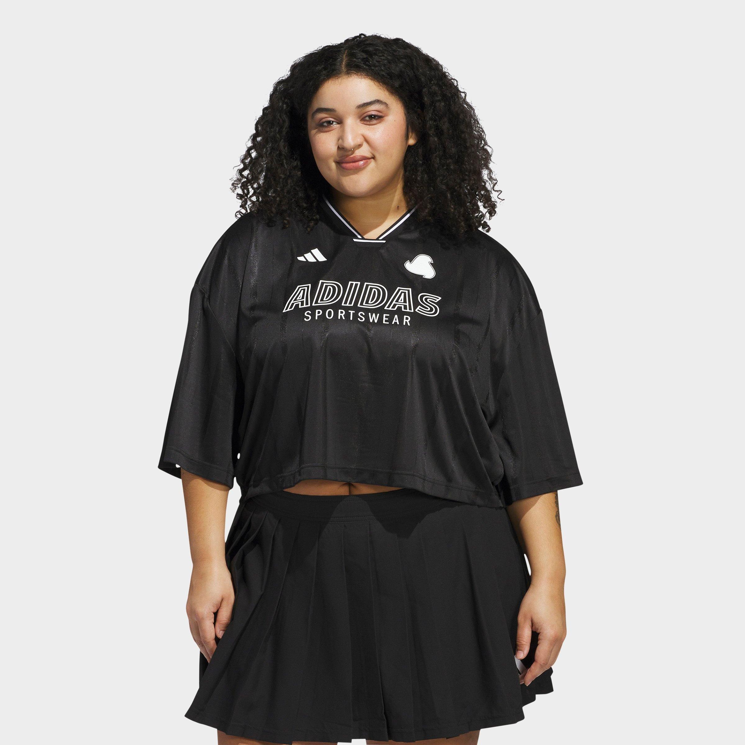Adidas Women's Tiro 3-Stripes Oversized Jersey Shirt (Plus Size) in Black/Black Size 2XL Polyester/Knit/Jersey Shirt