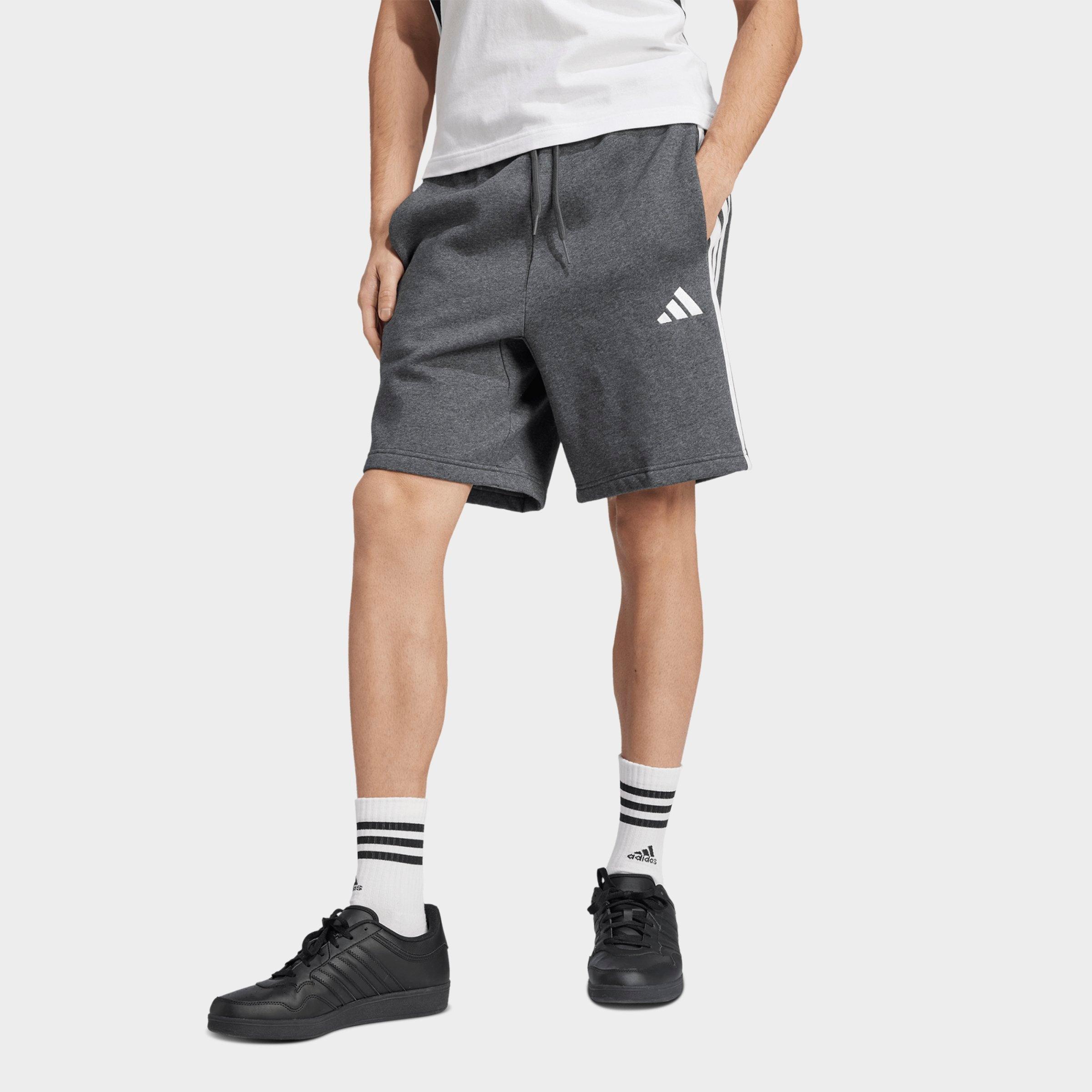 adidas Men's Essentials 3-Stripes Fleece Shorts in Medium Grey Heather/Black Size: XS