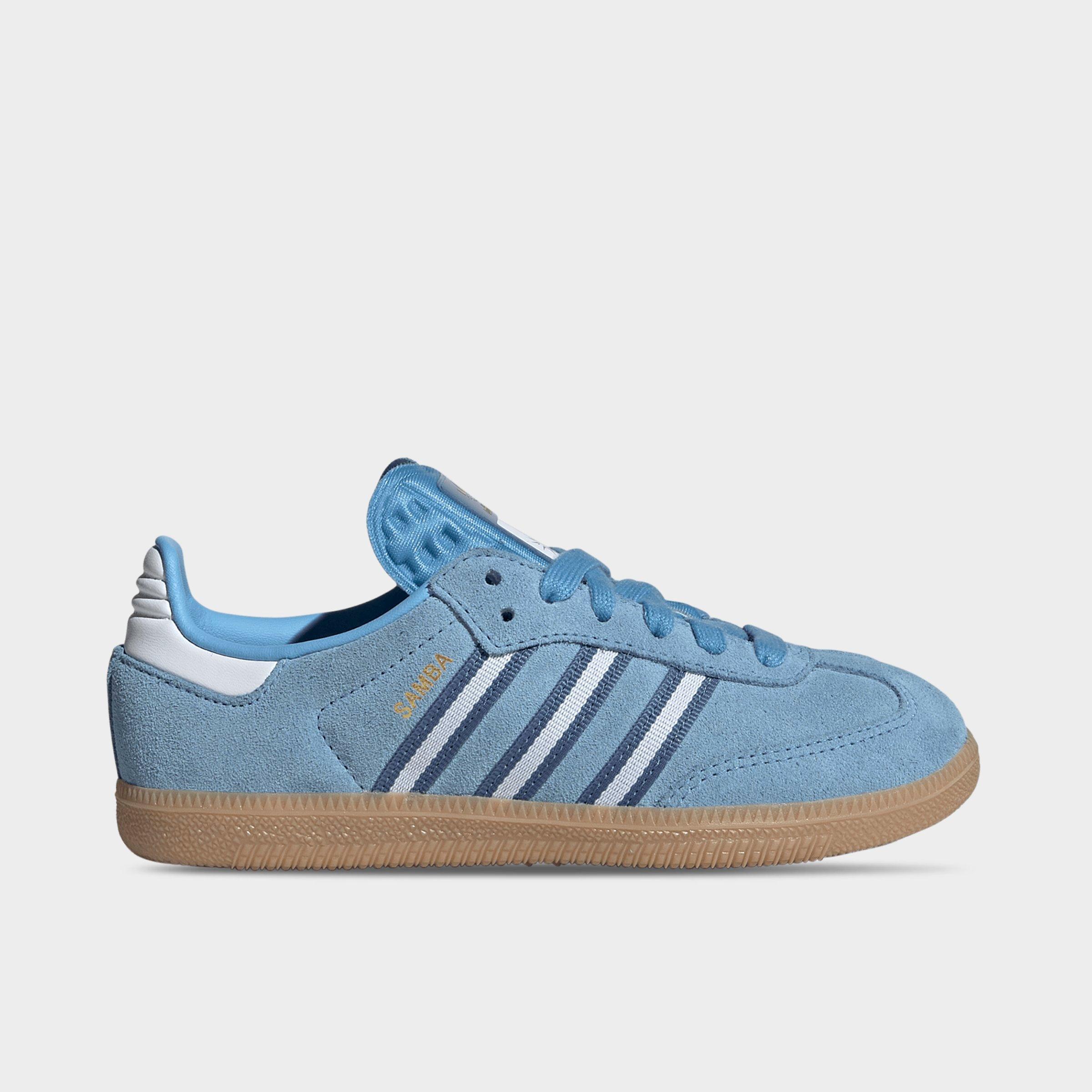 adidas Little Kids Originals Samba OG FIFA World Cup 2026 Argentina Casual Shoes in Light Blue/Cloud White/Gum Size: 1.0