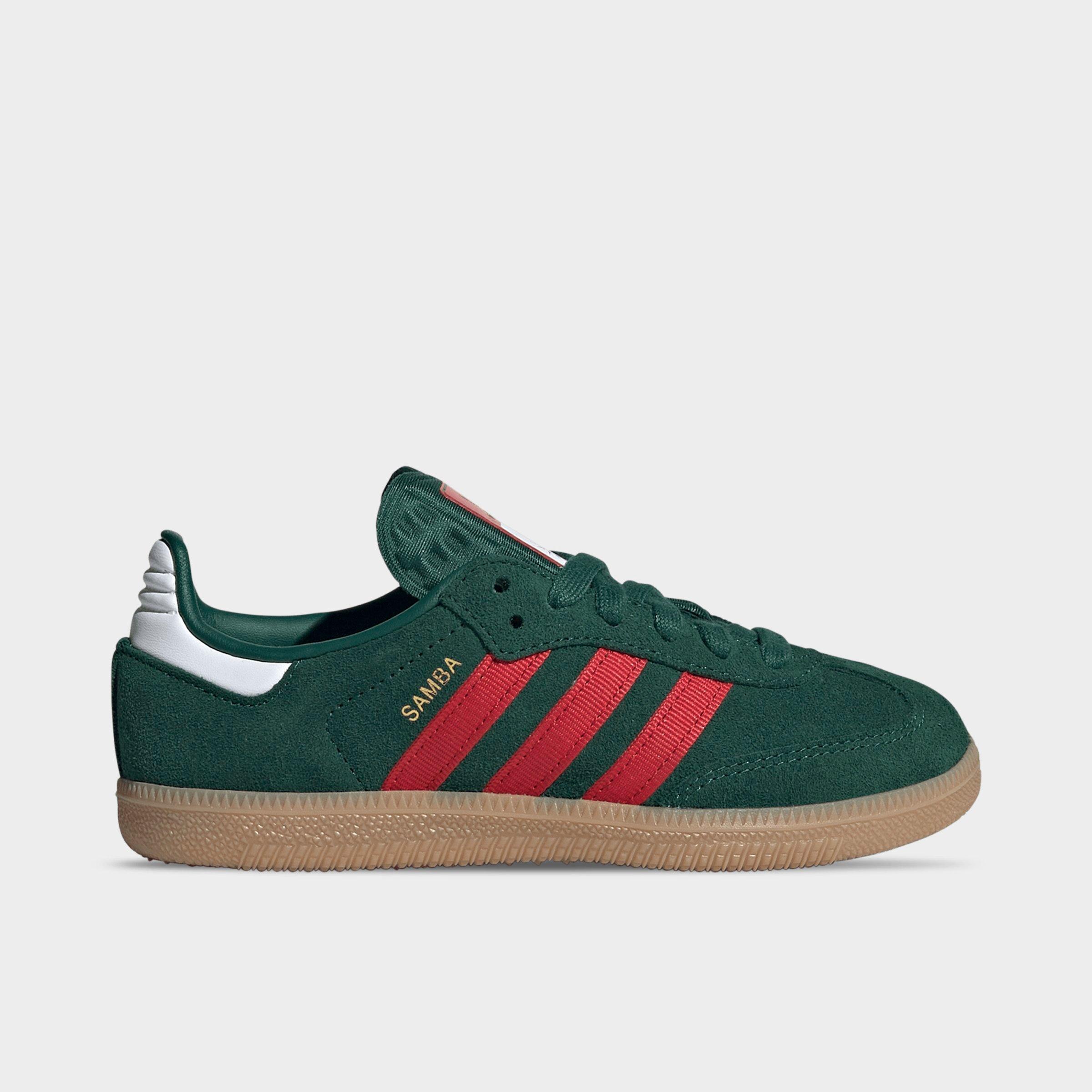 adidas Little Kids Originals Samba OG FIFA World Cup 2026 Mexico Casual Shoes in Team Dark Green/Better Scarlet/Gum Size: 1.0