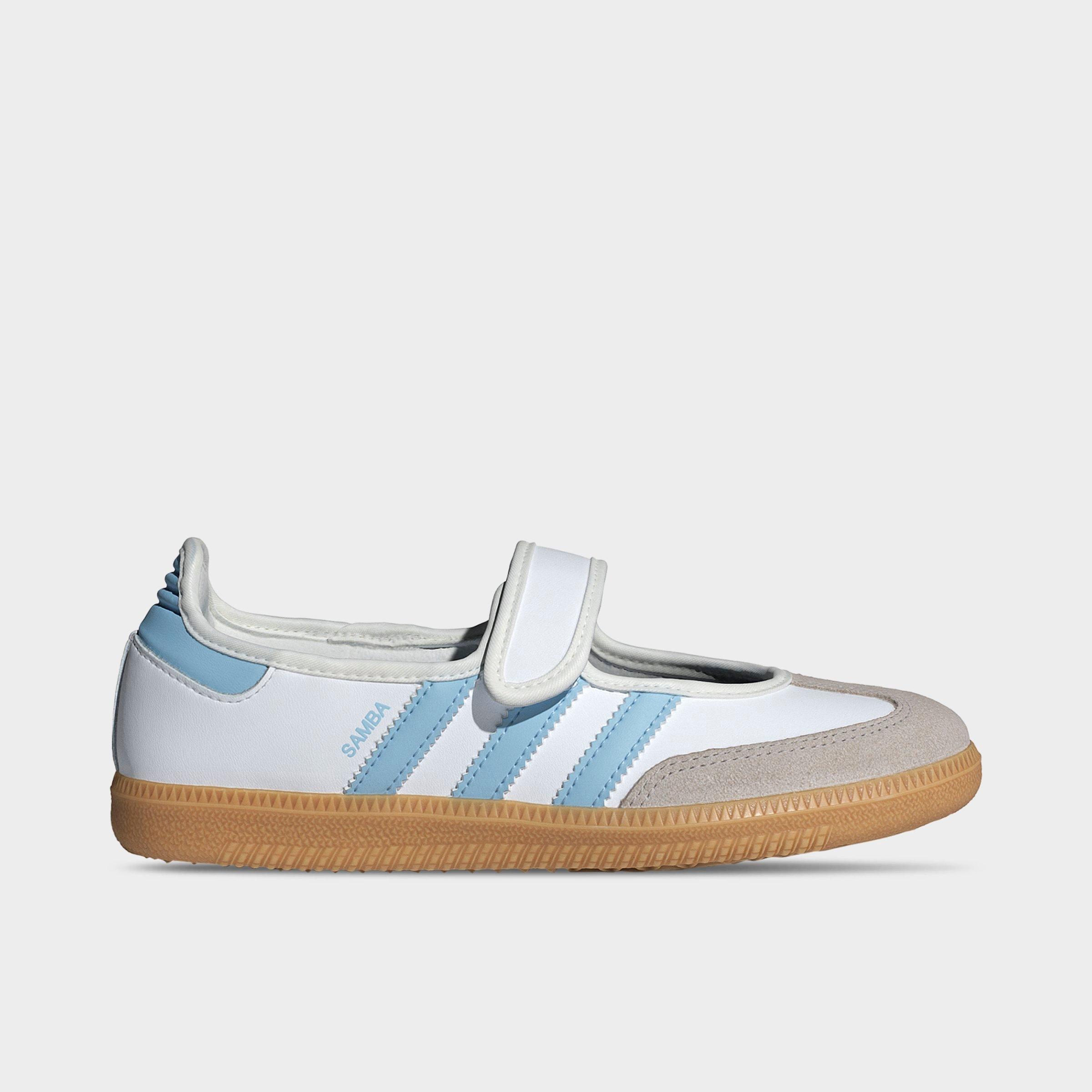 adidas Girls' Big Kids Originals Samba Jane Casual Shoes in Cloud White/Clear Sky/Gum Size: 5.5