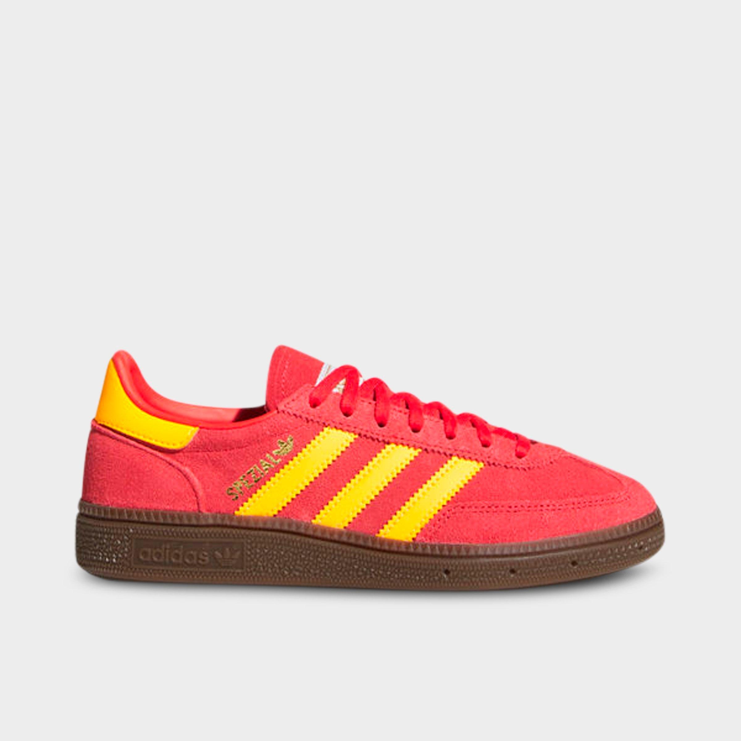 adidas Big Kids Originals Handball Spezial Casual Shoes in Semi Lucid Red/Lucid Tangerine/Gum Size: 6.0