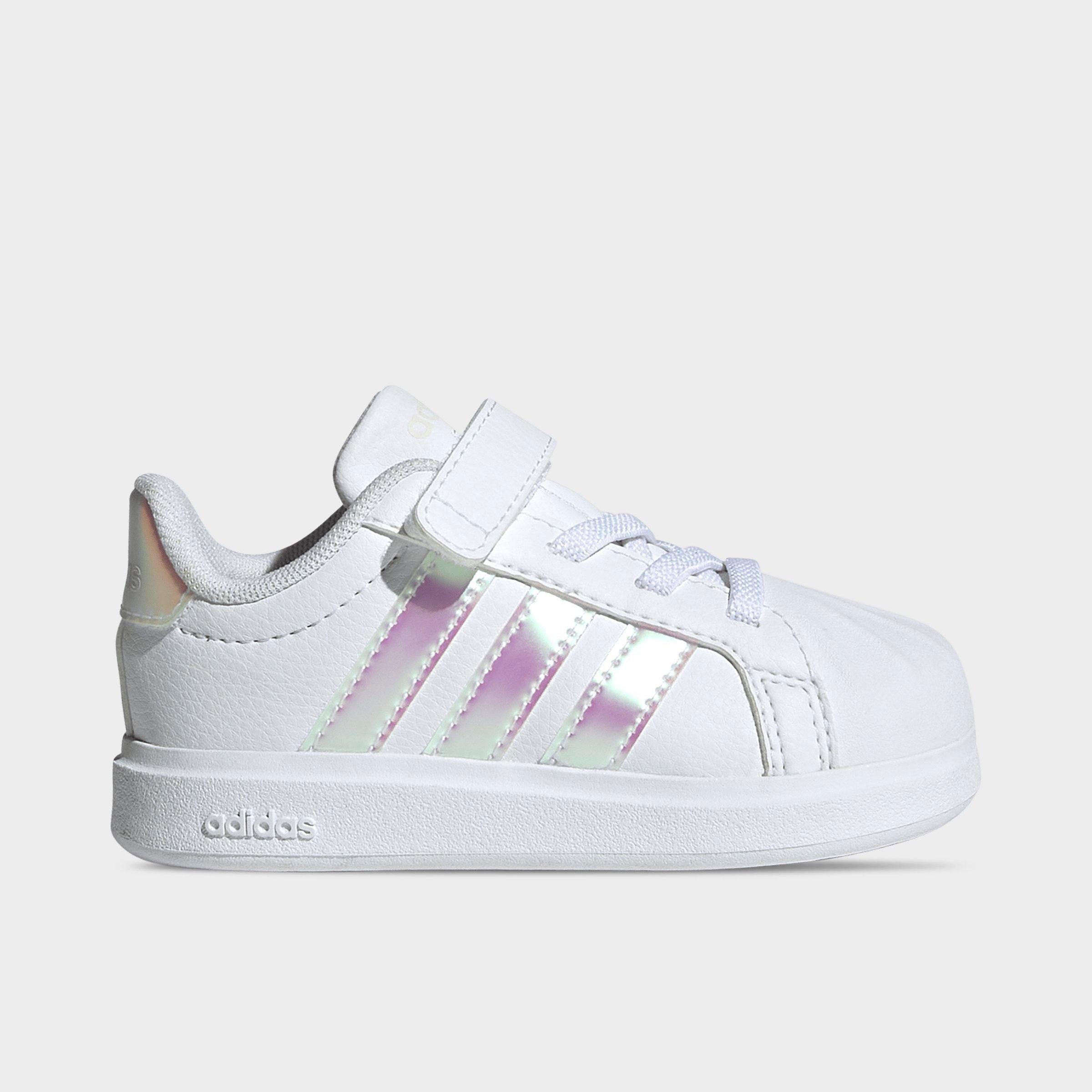 adidas Girls' Toddler Streettalk Hook-And-Loop Stretch Lace Casual Shoes in Footwear White/Iridescent/Core White Size: 5.0