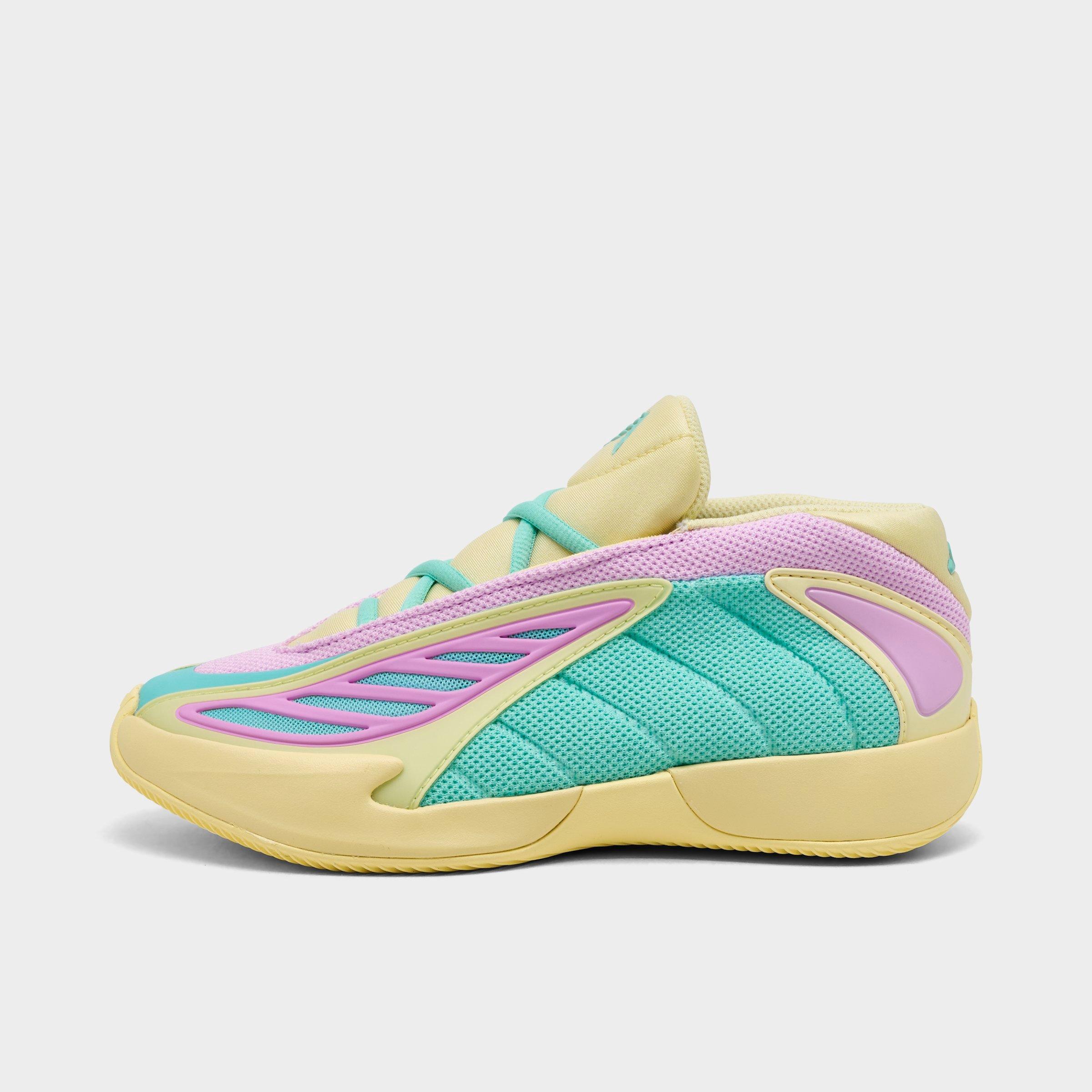 adidas Little Kids Anthony Edwards 2 Basketball Shoes in Almost Yellow/Bliss Lilac/Flash Aqua Size: 1.0