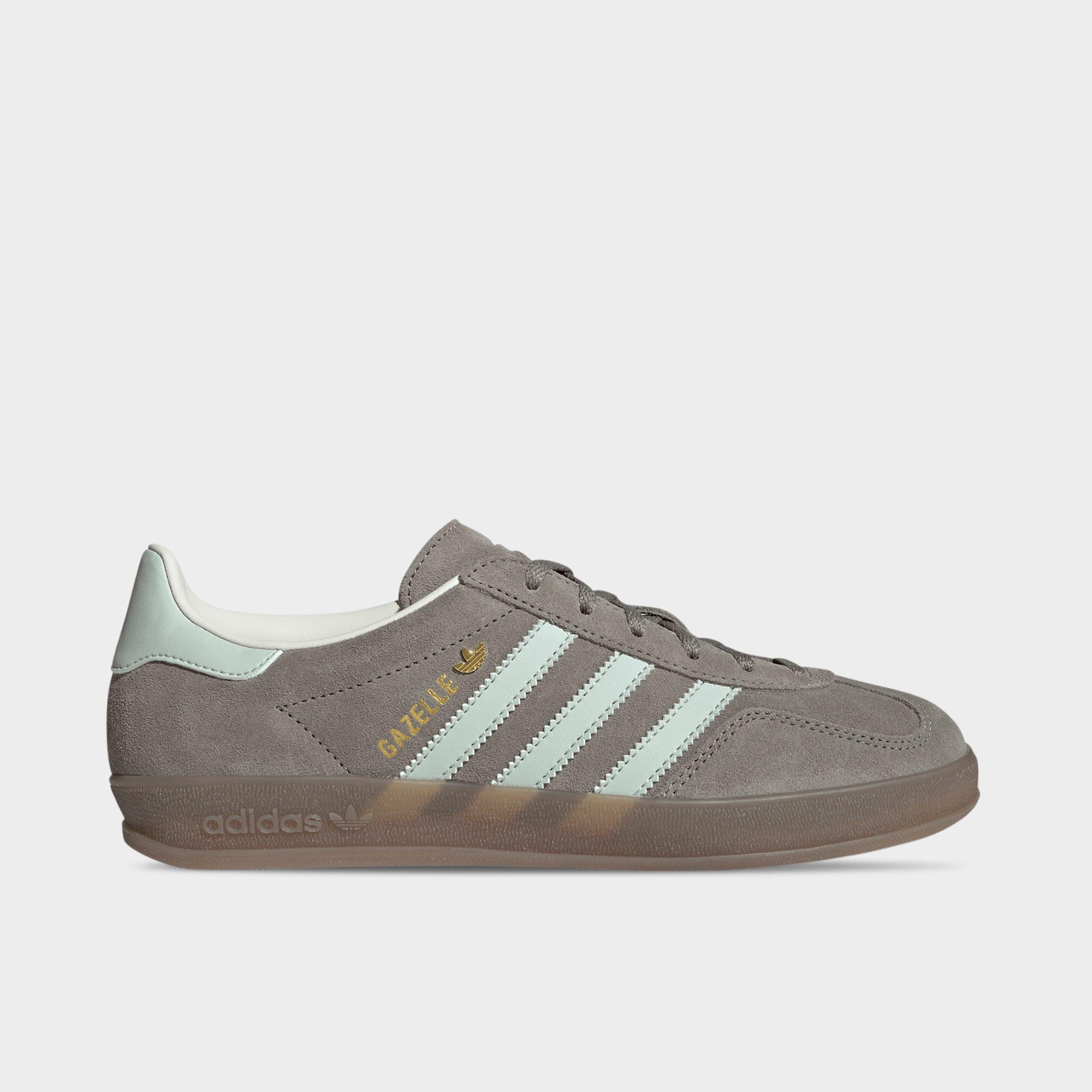 adidas Women's Originals Gazelle Indoor Casual Shoes in Silver Pebble/Linen Green/Gum Size: 5.0
