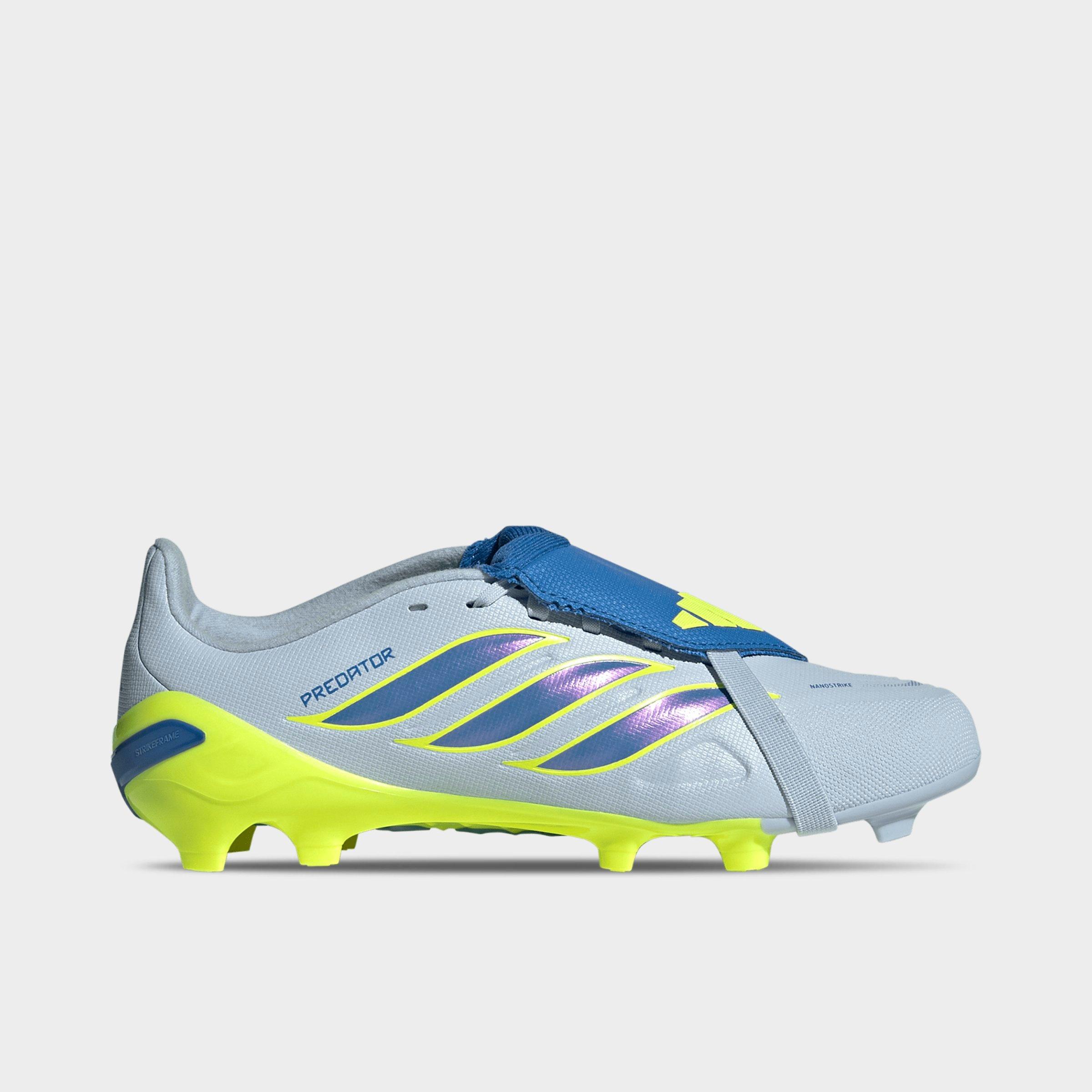 adidas Big Kids Predator League Fold-Over Tongue Firm Ground Soccer Cleats in Crystal Sky/Ray Blue/Team Solar Yellow 2 Size: 1.0