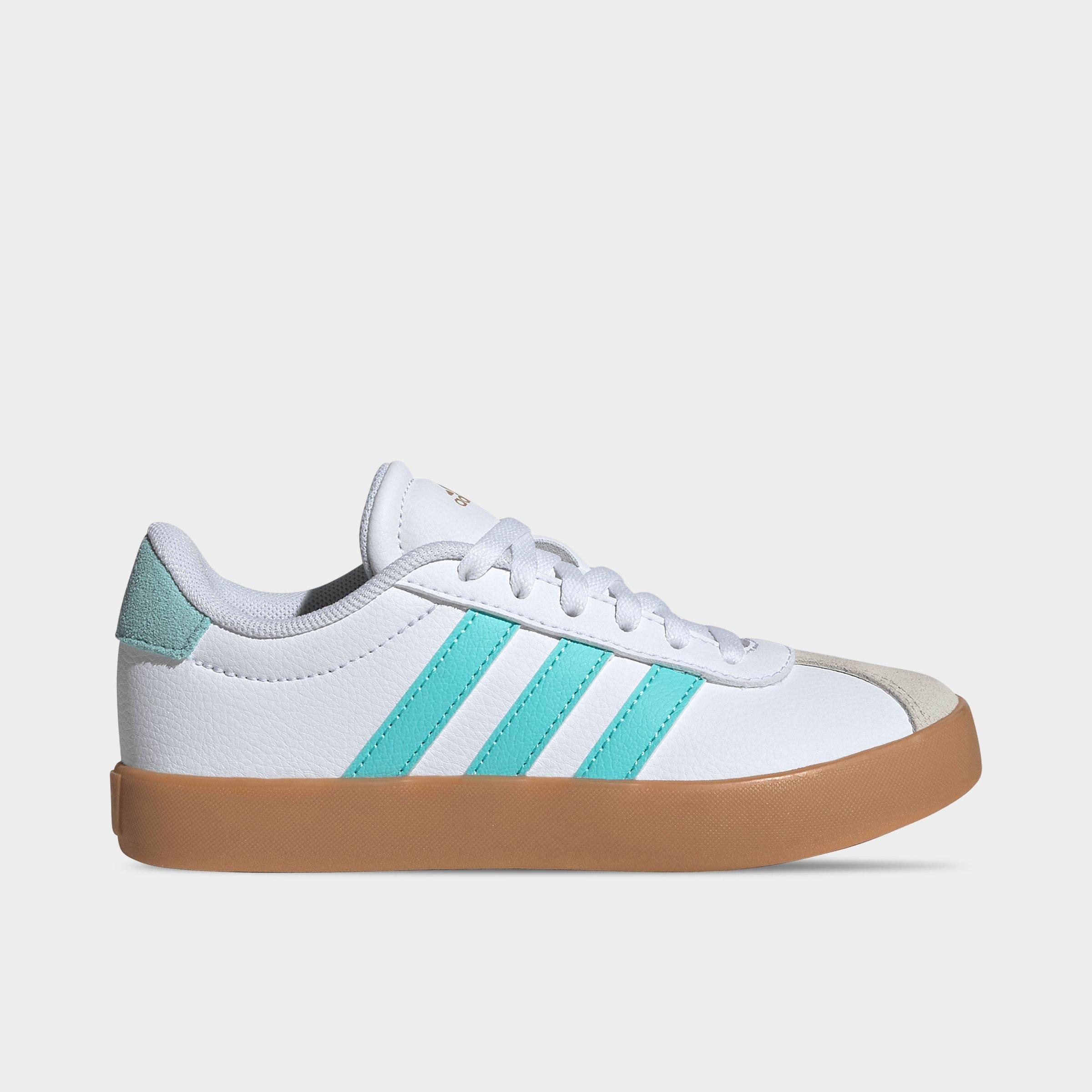 adidas Big Kids VL Court 3.0 Skateboarding Casual Shoes in Cloud White/Flash Aqua/Alumina Size: 6.0