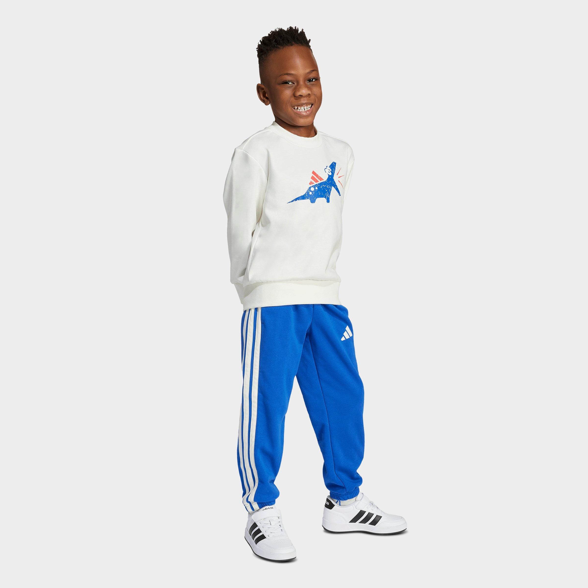 adidas Little Kids Essentials Adiraptor Fleece Sweatshirt and Joggers Set in Off White Size: 2XS