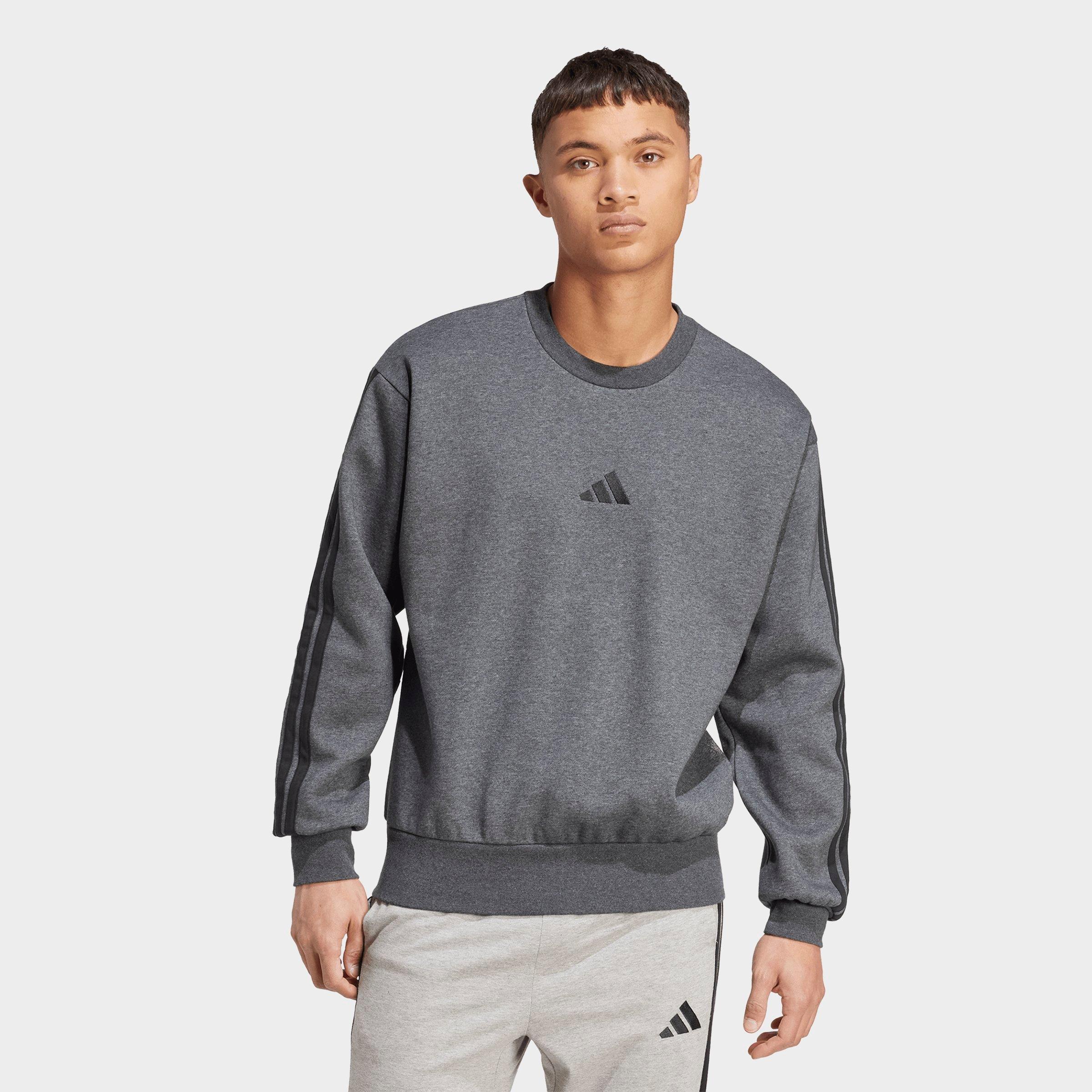 adidas Men's Essentials 3-Stripes Fleece Crewneck Sweatshirt in Dark Grey Heather/Black Size: 2XL
