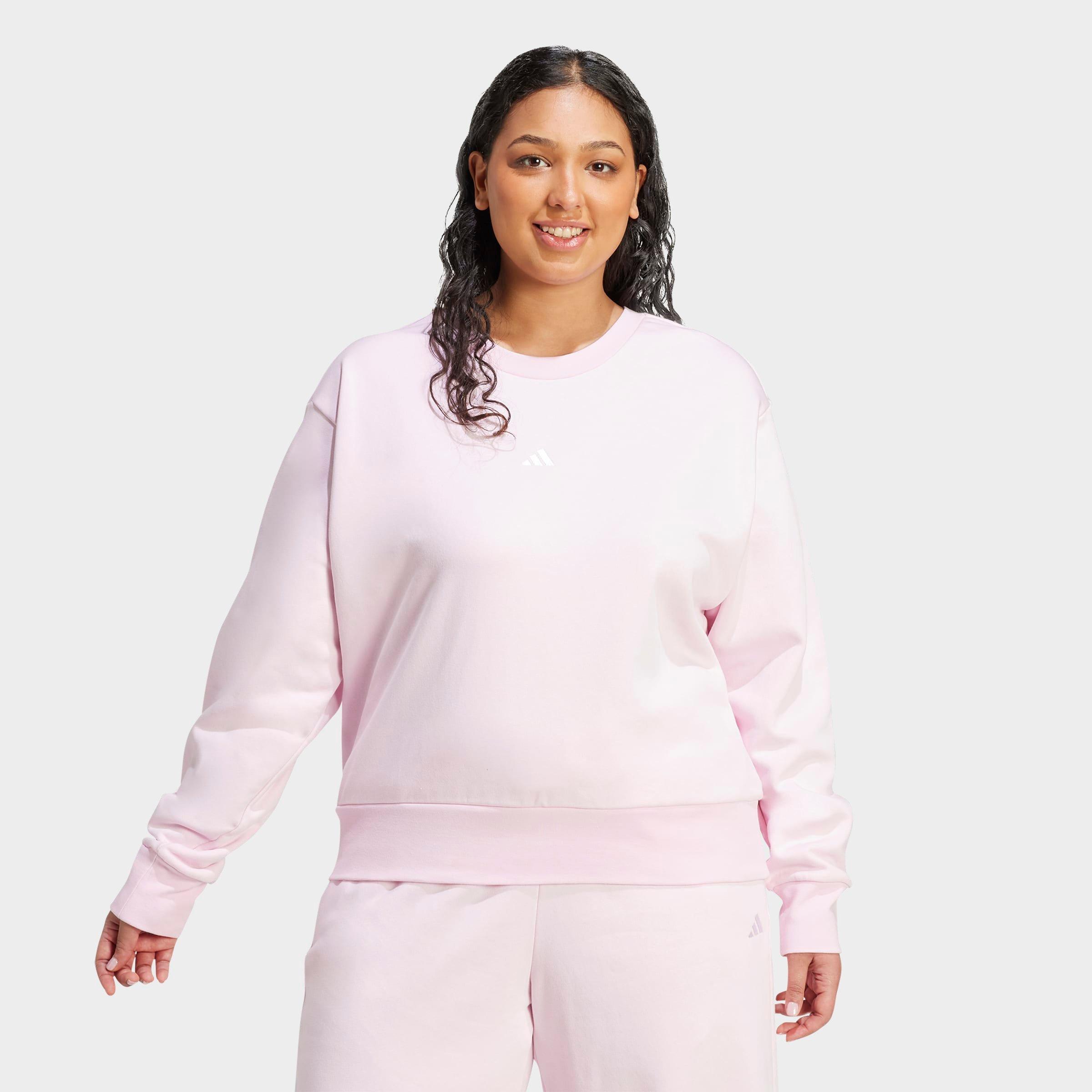 adidas Women's Sportswear Essentials Small Logo Feel Cozy Sweatshirt (Plus Size) in Clear Pink/White Size: 1X
